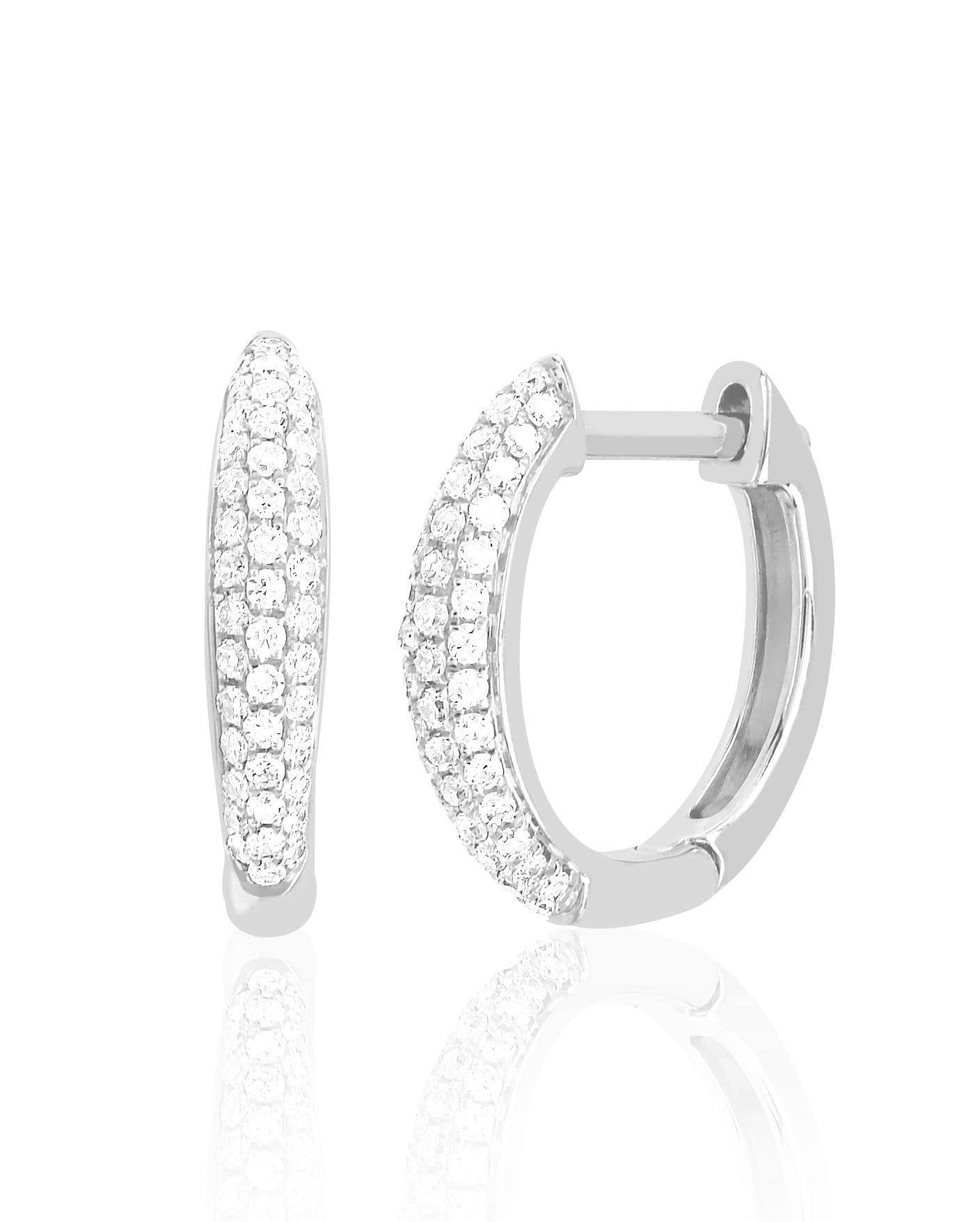 EF COLLECTION-Diamond Dome Mini Huggie Earrings-WHITE GOLD