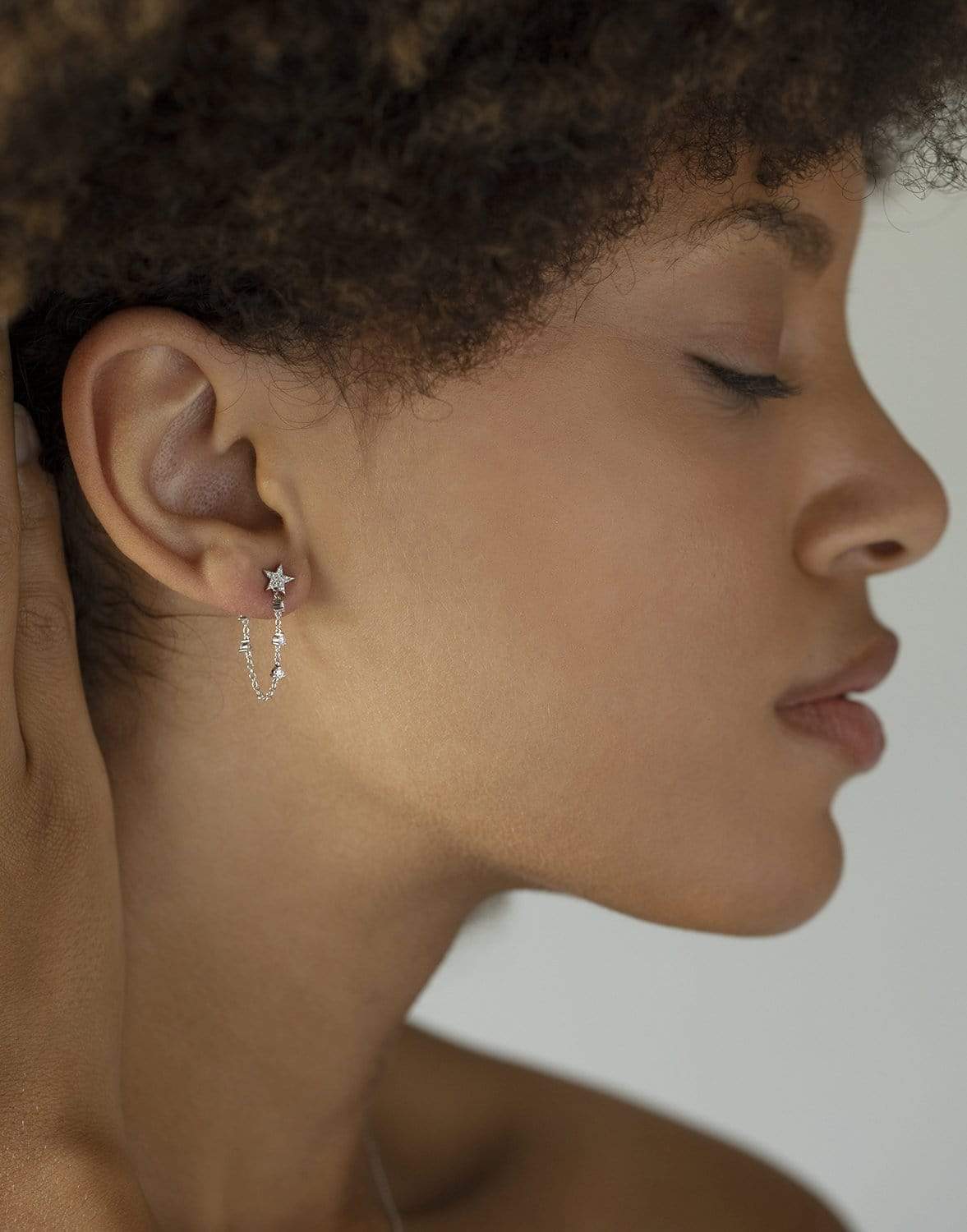 EF COLLECTION-Diamond Star Chain Stud Earrings-WHITE GOLD