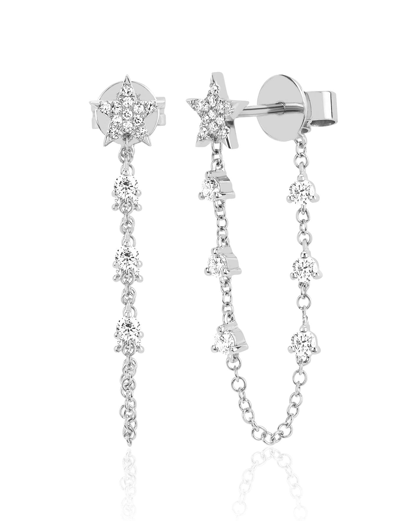 EF COLLECTION-Diamond Star Chain Stud Earrings-WHITE GOLD