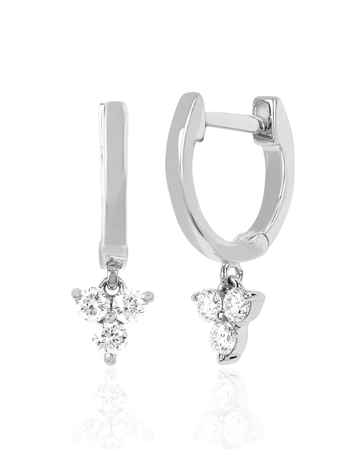 EF COLLECTION-Diamond Trio Drop Mini Huggie Earrings-WHITE GOLD