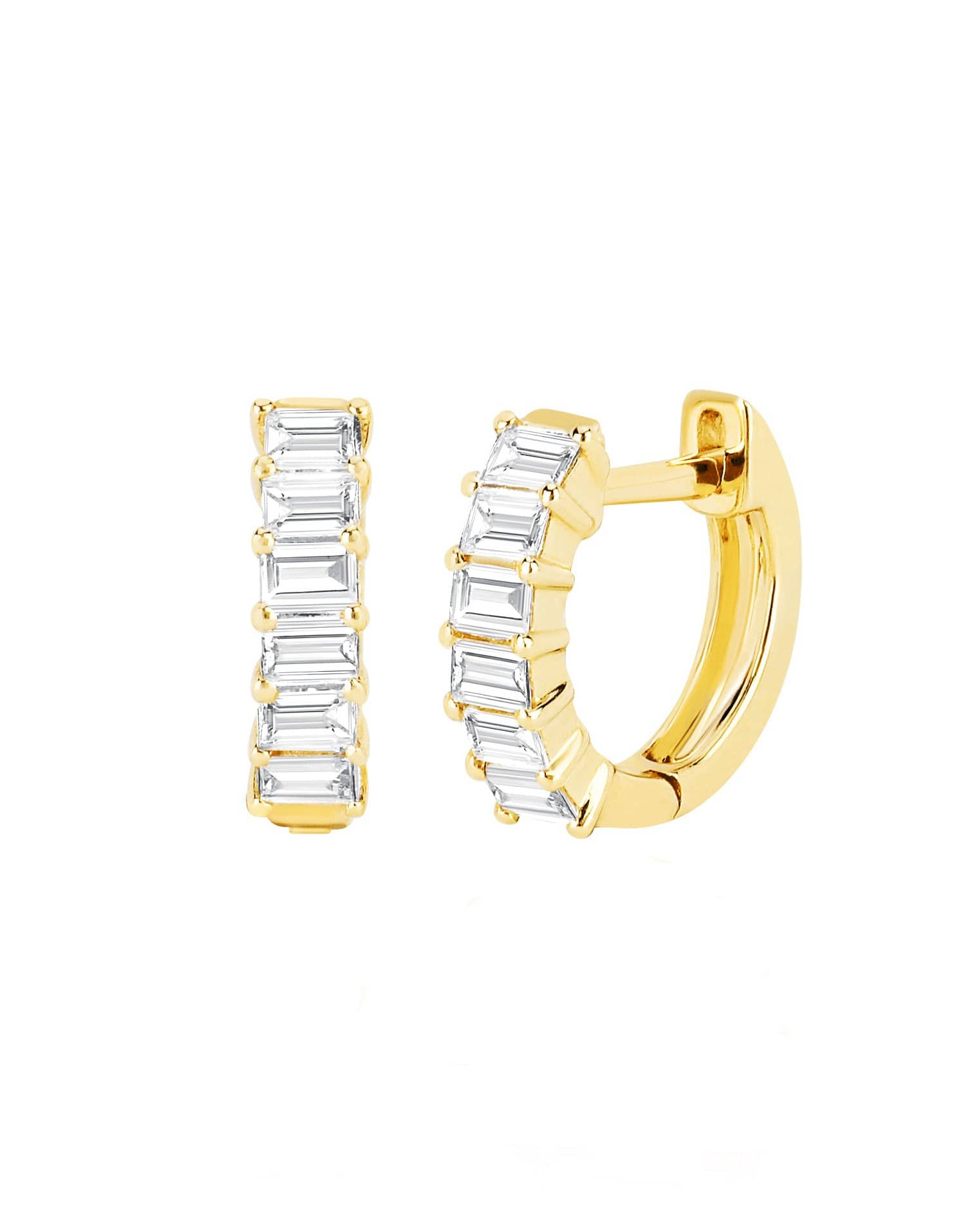 EF COLLECTION-Baguette Diamond Huggies-YELLOW GOLD