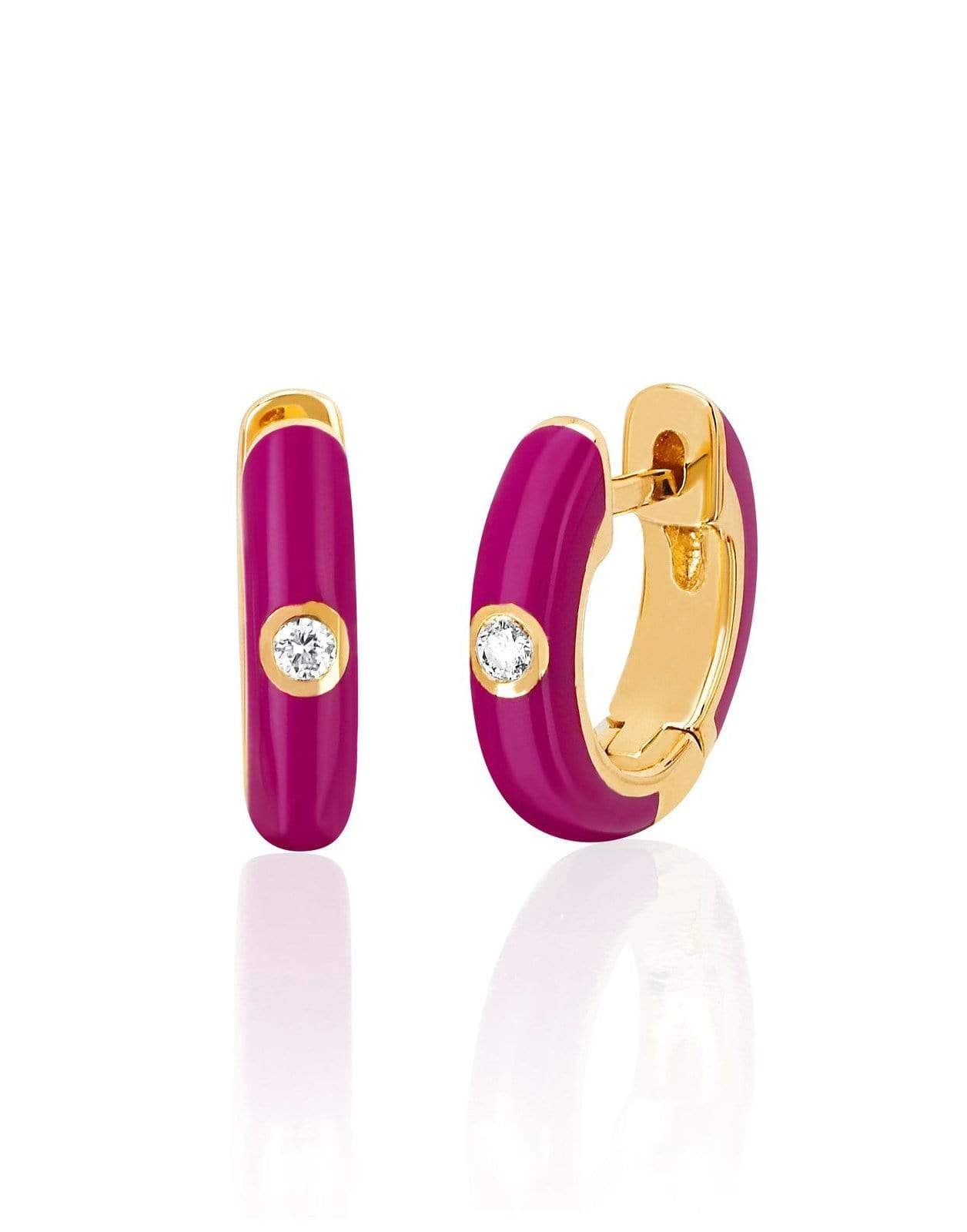EF COLLECTION-Diamond Berry Enamel Huggie Earrings-YELLOW GOLD