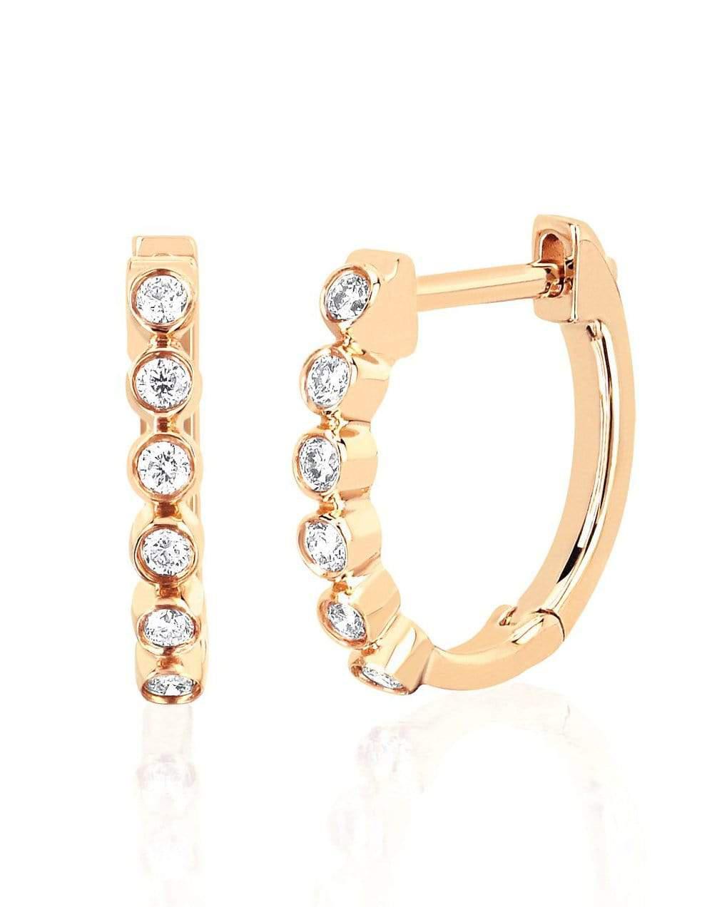 EF COLLECTION-Diamond Bezel Huggie Earrings-YELLOW GOLD