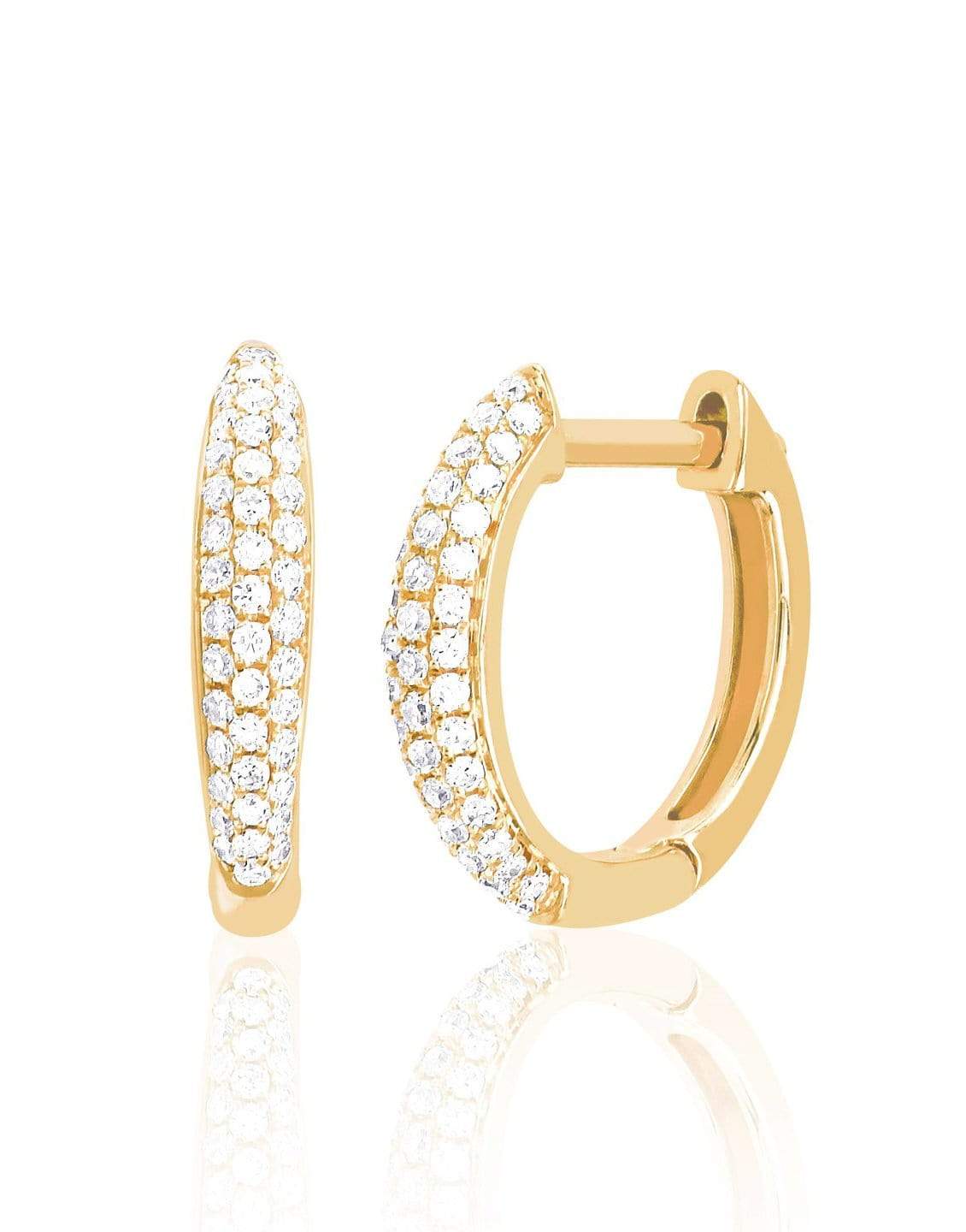 EF COLLECTION-Diamond Dome Mini Huggie Earrings-YELLOW GOLD