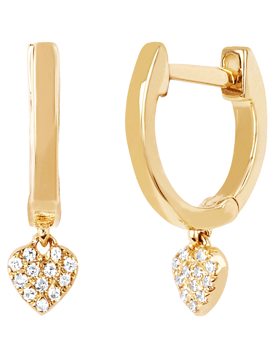 EF COLLECTION-Diamond Heart Drop Huggie Earrings-YELLOW GOLD