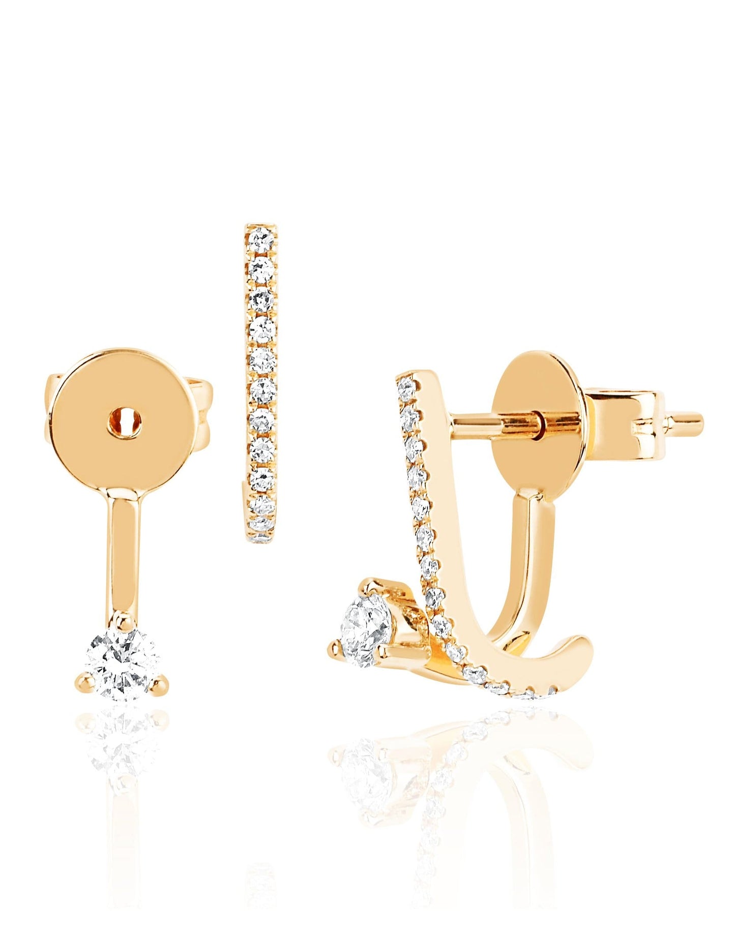 EF COLLECTION-Diamond Illusion Stud Earrings-YELLOW GOLD