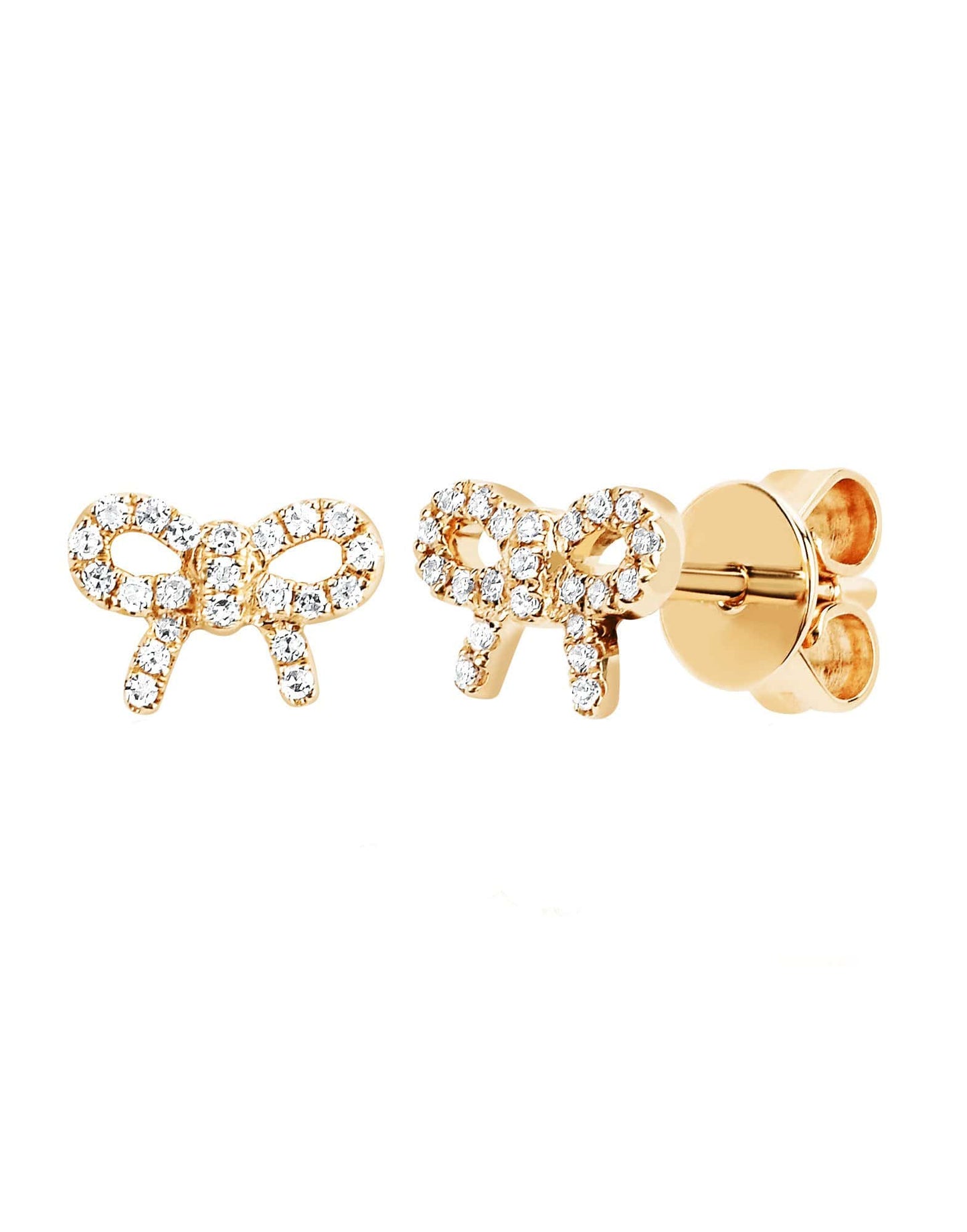 EF COLLECTION-Diamond Mini Bow Studs-YELLOW GOLD