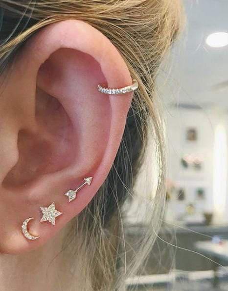 EF COLLECTION-Diamond Mini Moon and Star Earrings-YELLOW GOLD