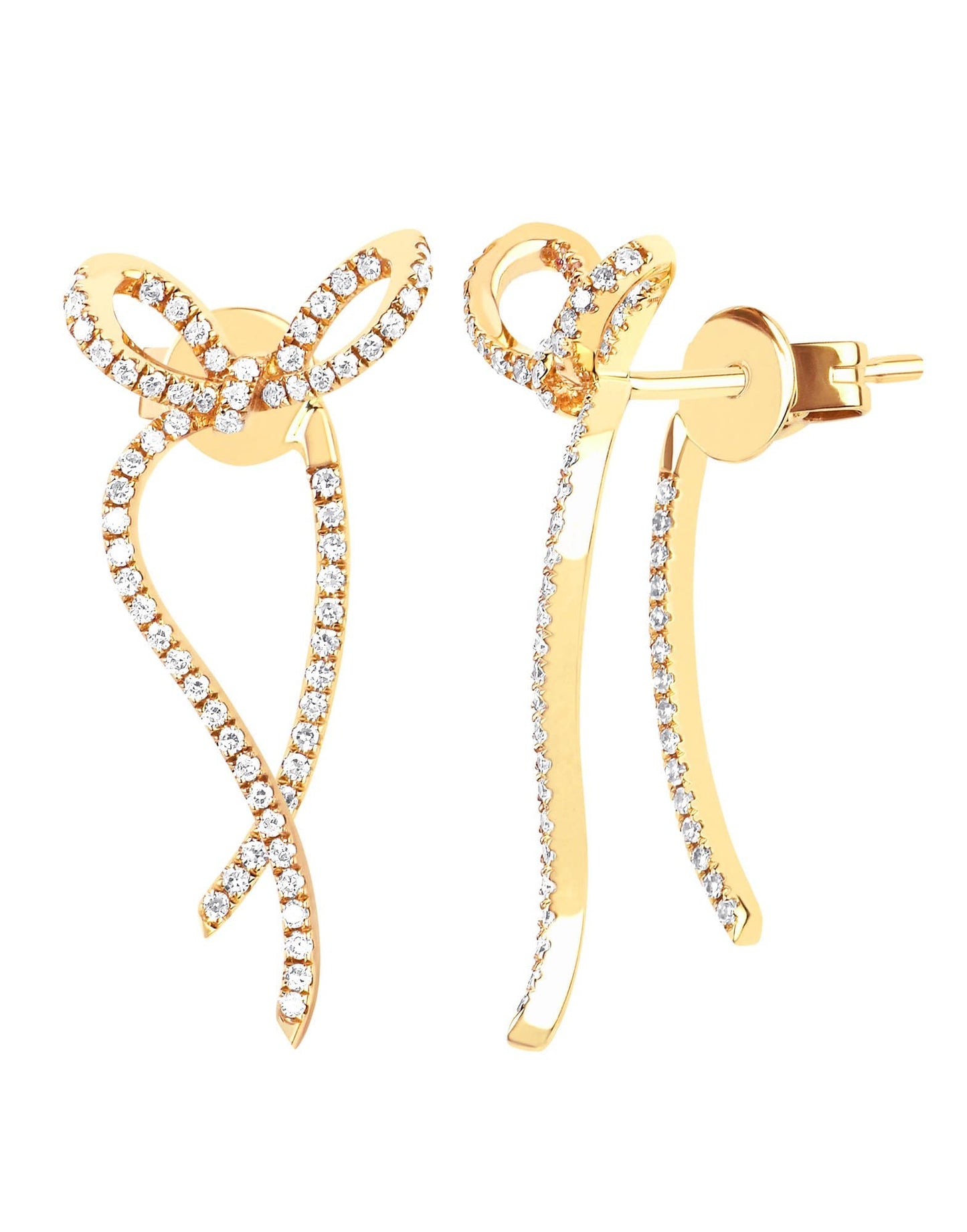 EF COLLECTION-Diamond Ribbon Earrings-YELLOW GOLD