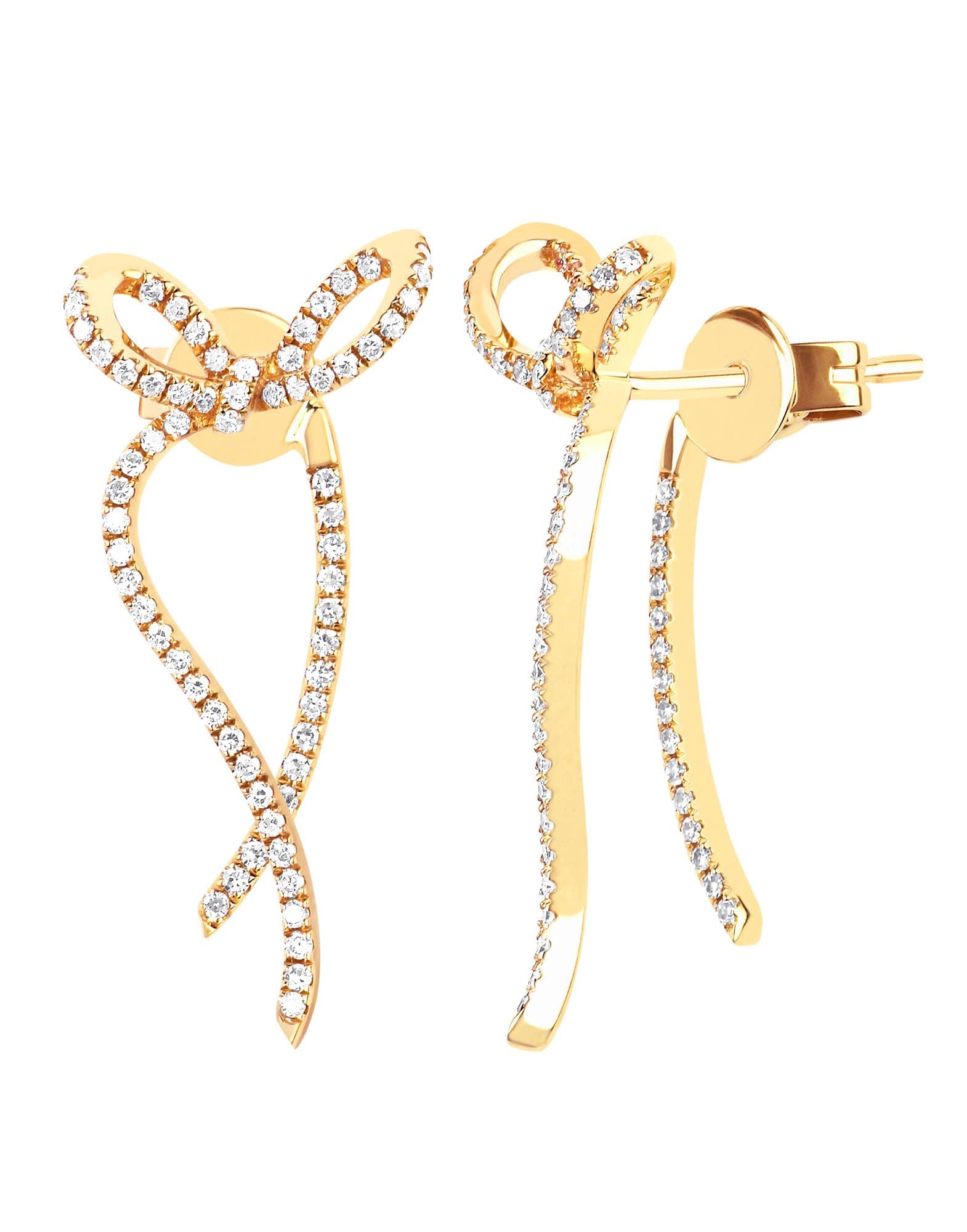 EF COLLECTION-Diamond Ribbon Earrings-YELLOW GOLD