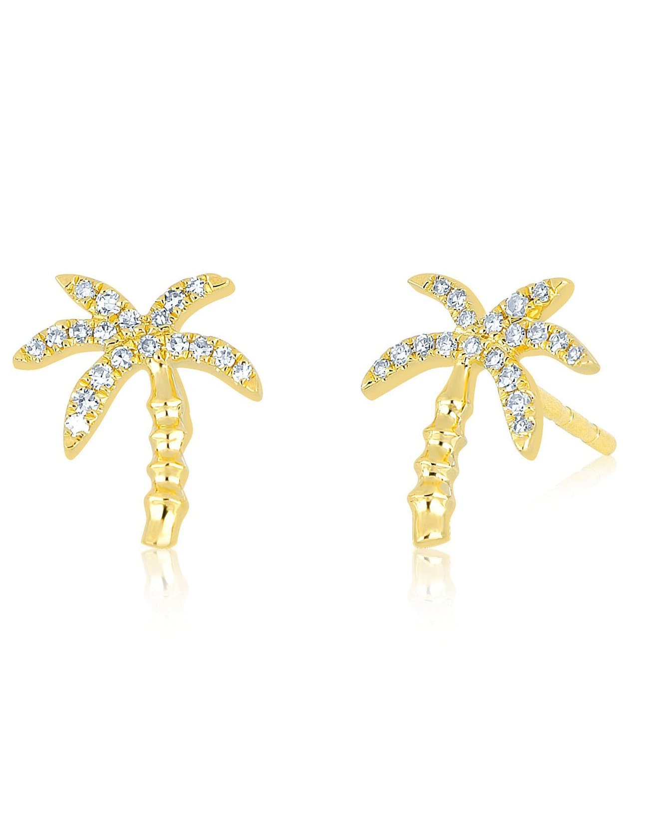 EF COLLECTION-Diamond Wild Palm Stud Earrings-YELLOW GOLD