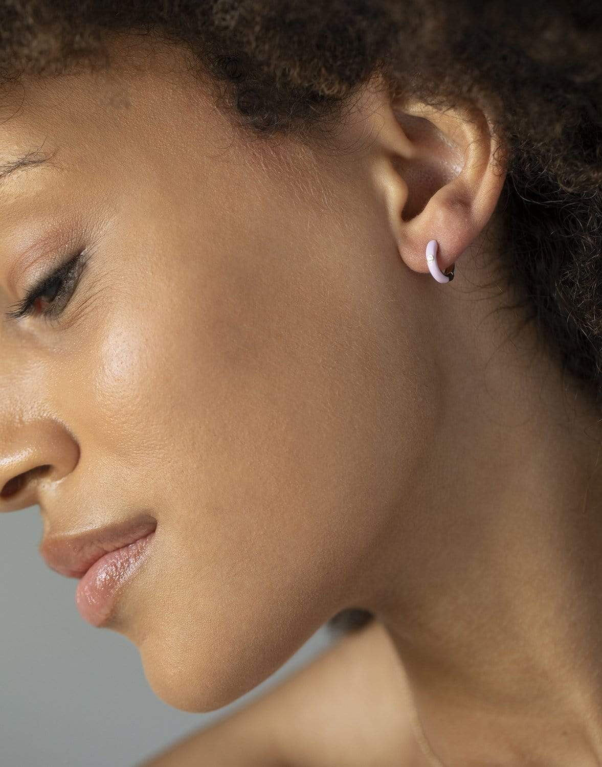 EF COLLECTION-Light Pink Enamel Huggie Earrings-YELLOW GOLD
