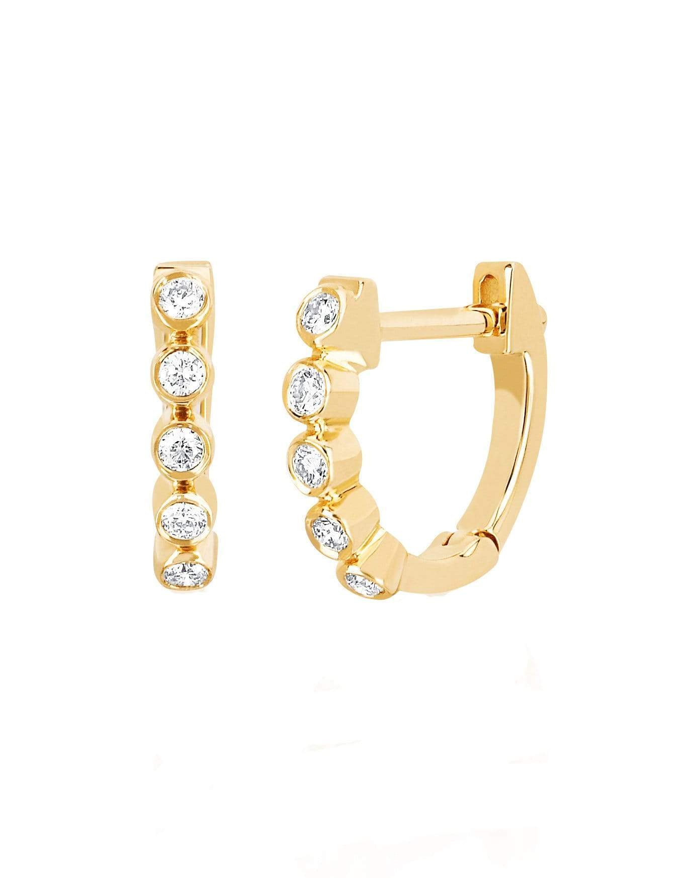 EF COLLECTION-Mini Diamond Bezel Huggies-YELLOW GOLD