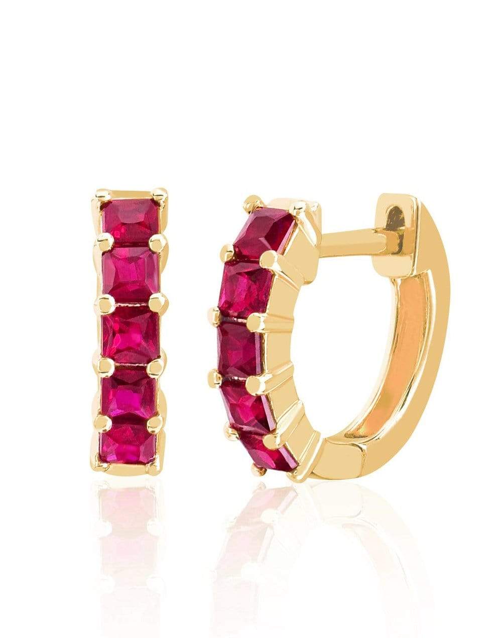EF COLLECTION-Ruby Princess Mini Huggie Earrings-YELLOW GOLD