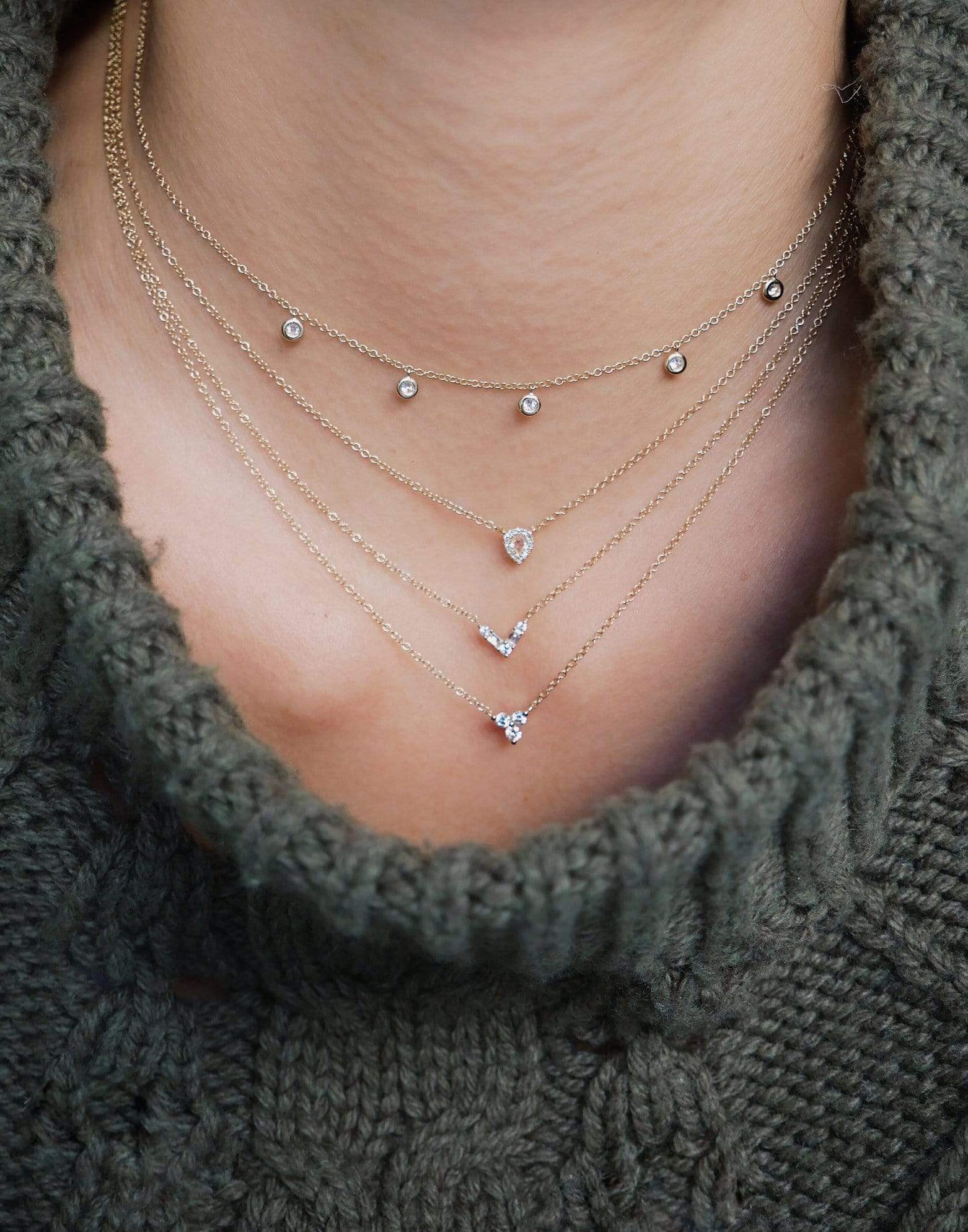EF COLLECTION-5 Diamond Bezel Choker Necklace-ROSE GOLD