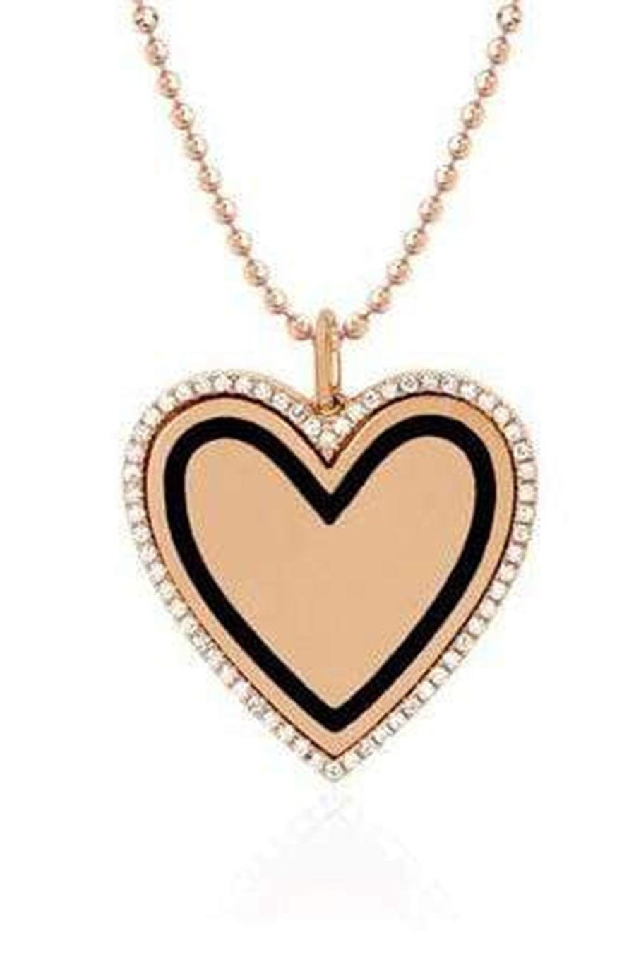 EF COLLECTION-Black Enamel and Diamond Heart Necklace-ROSE GOLD