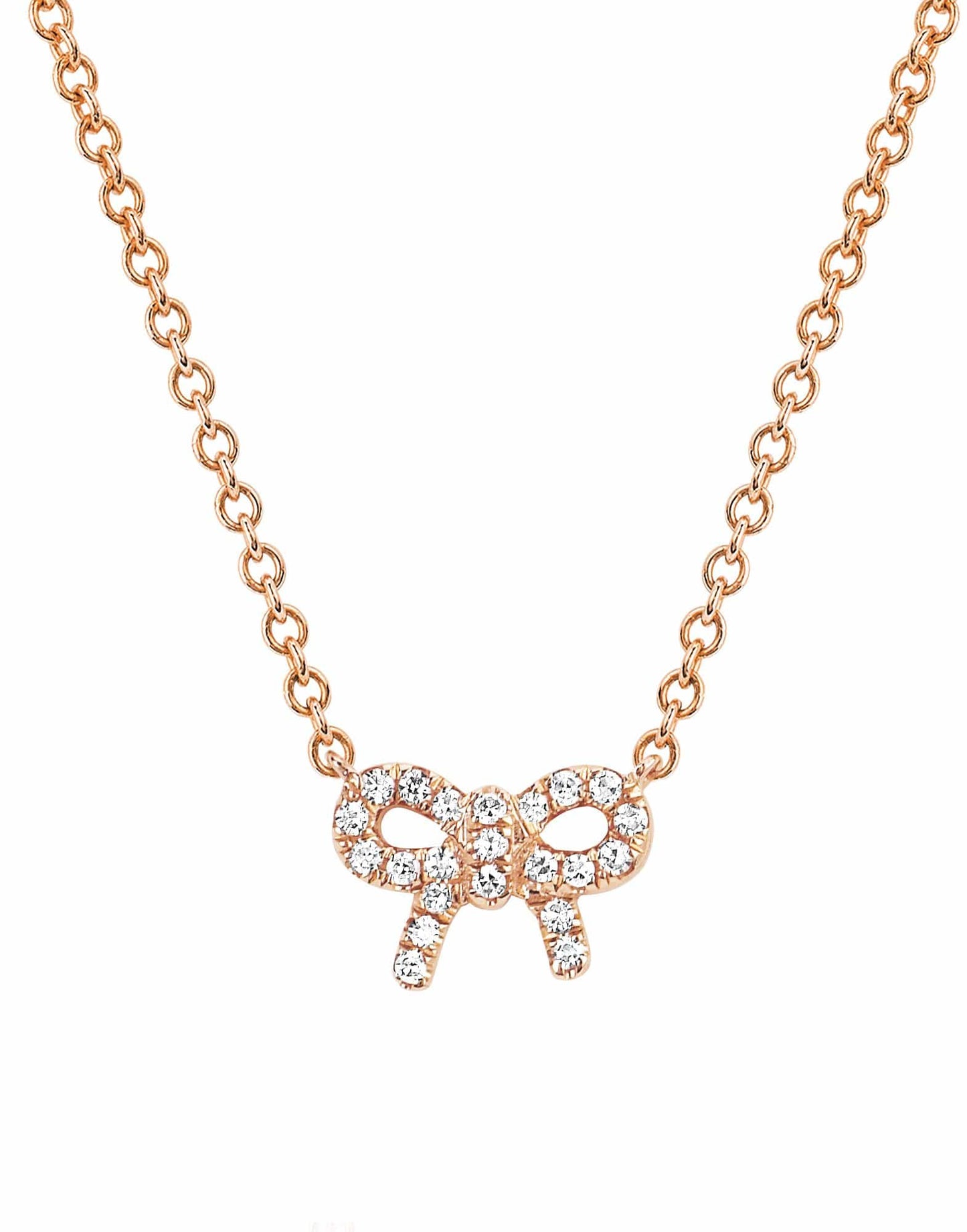 EF COLLECTION-Diamond Mini Bow Necklace-ROSE GOLD
