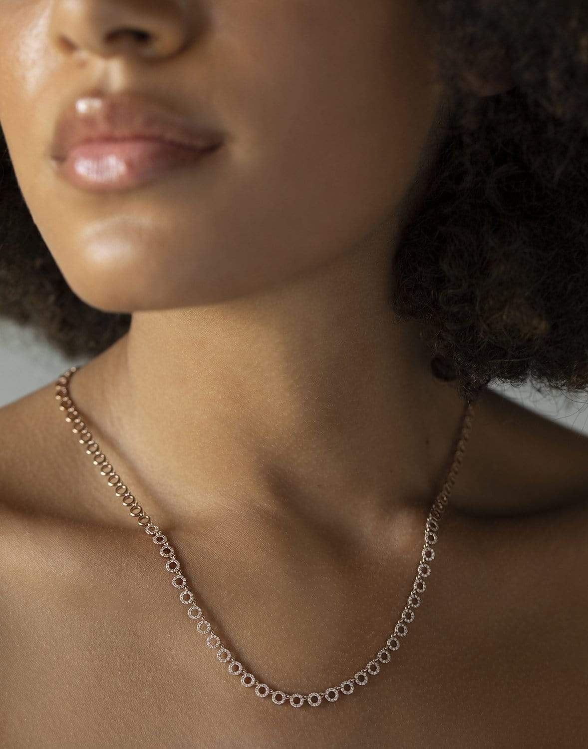 EF COLLECTION-Half Diamond Open Circle Necklace-ROSE GOLD