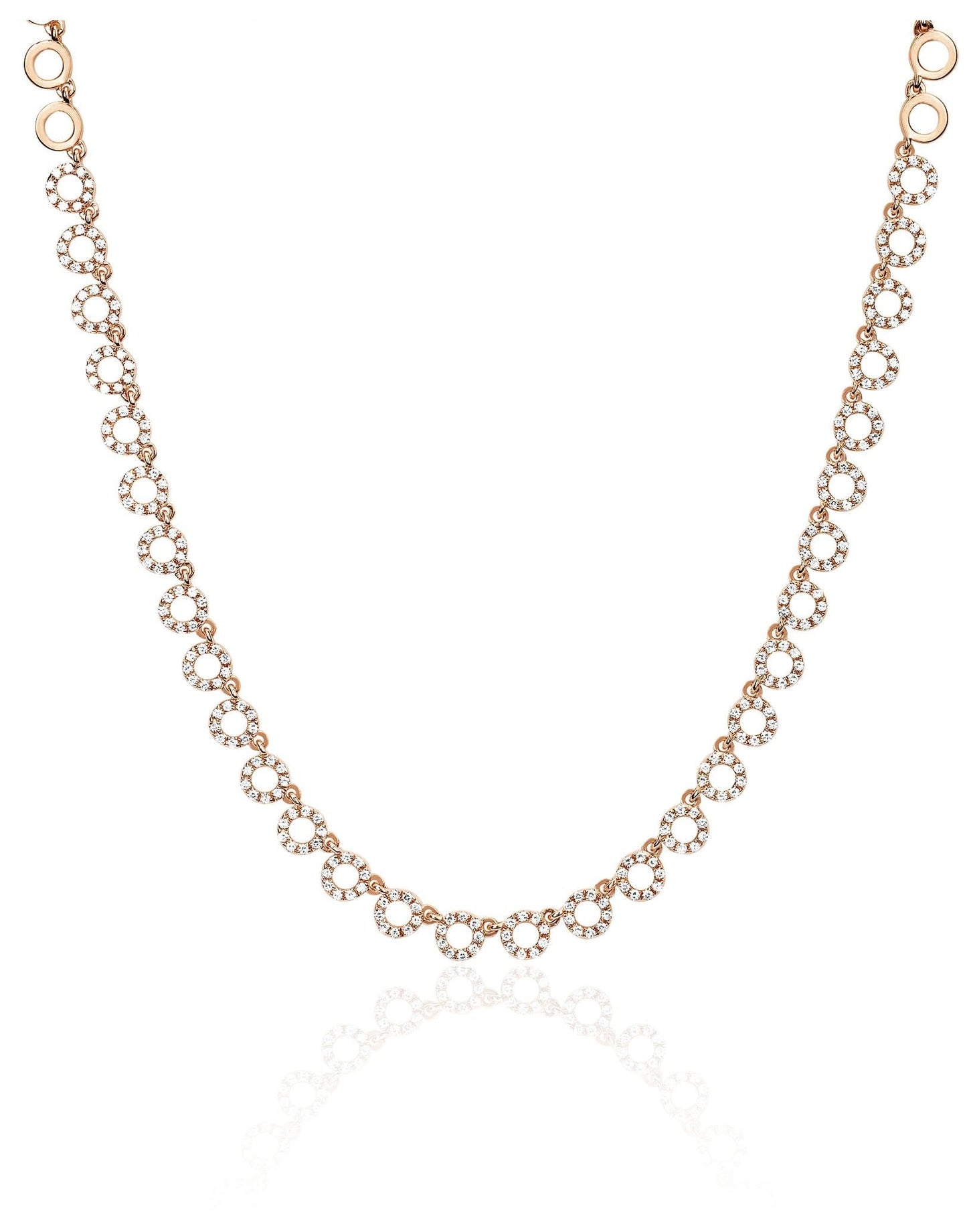EF COLLECTION-Half Diamond Open Circle Necklace-ROSE GOLD