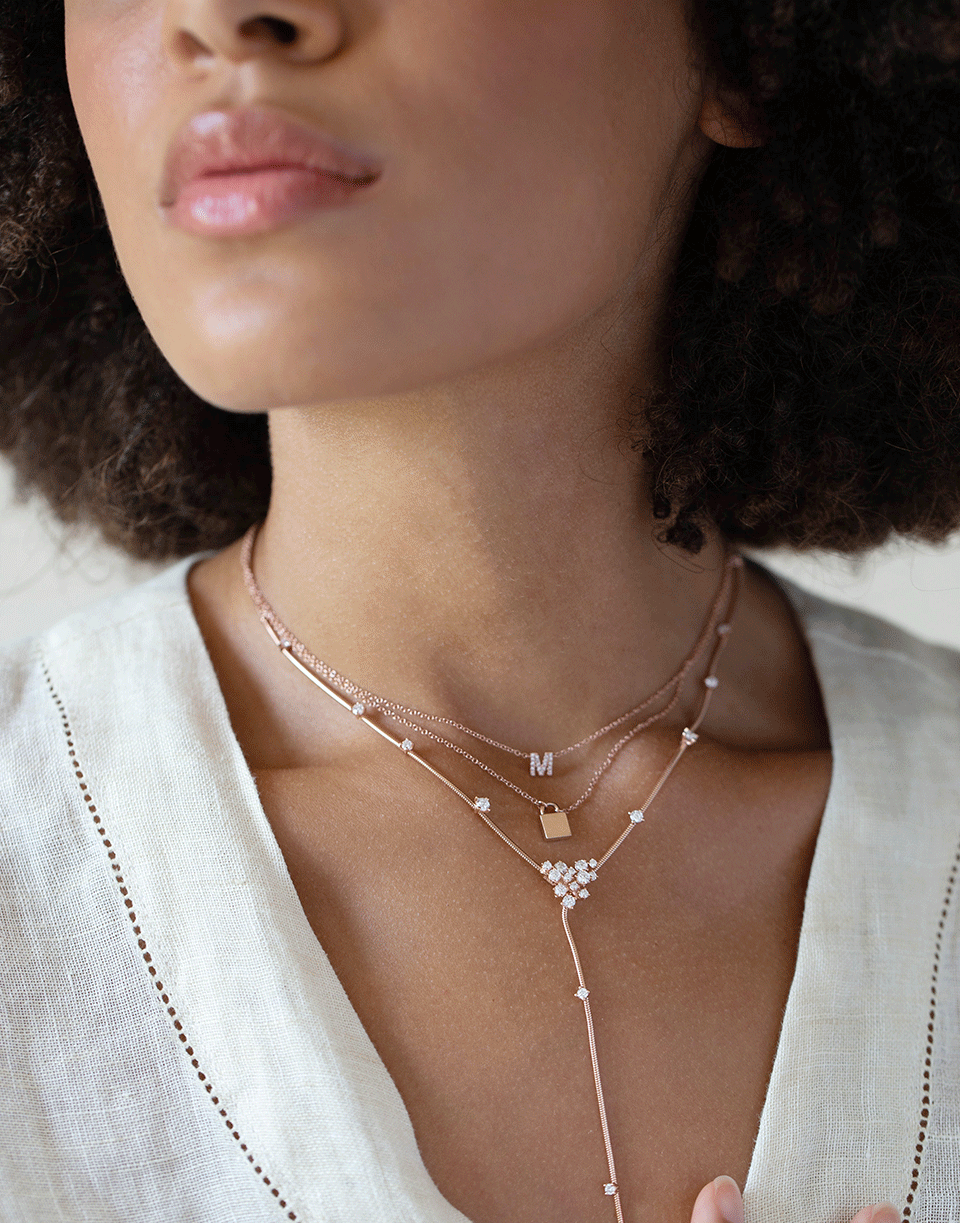 EF COLLECTION-Lock Pendant Necklace-ROSE GOLD