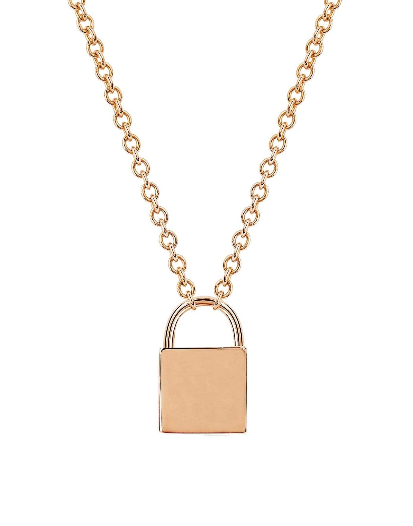 EF COLLECTION-Lock Pendant Necklace-ROSE GOLD
