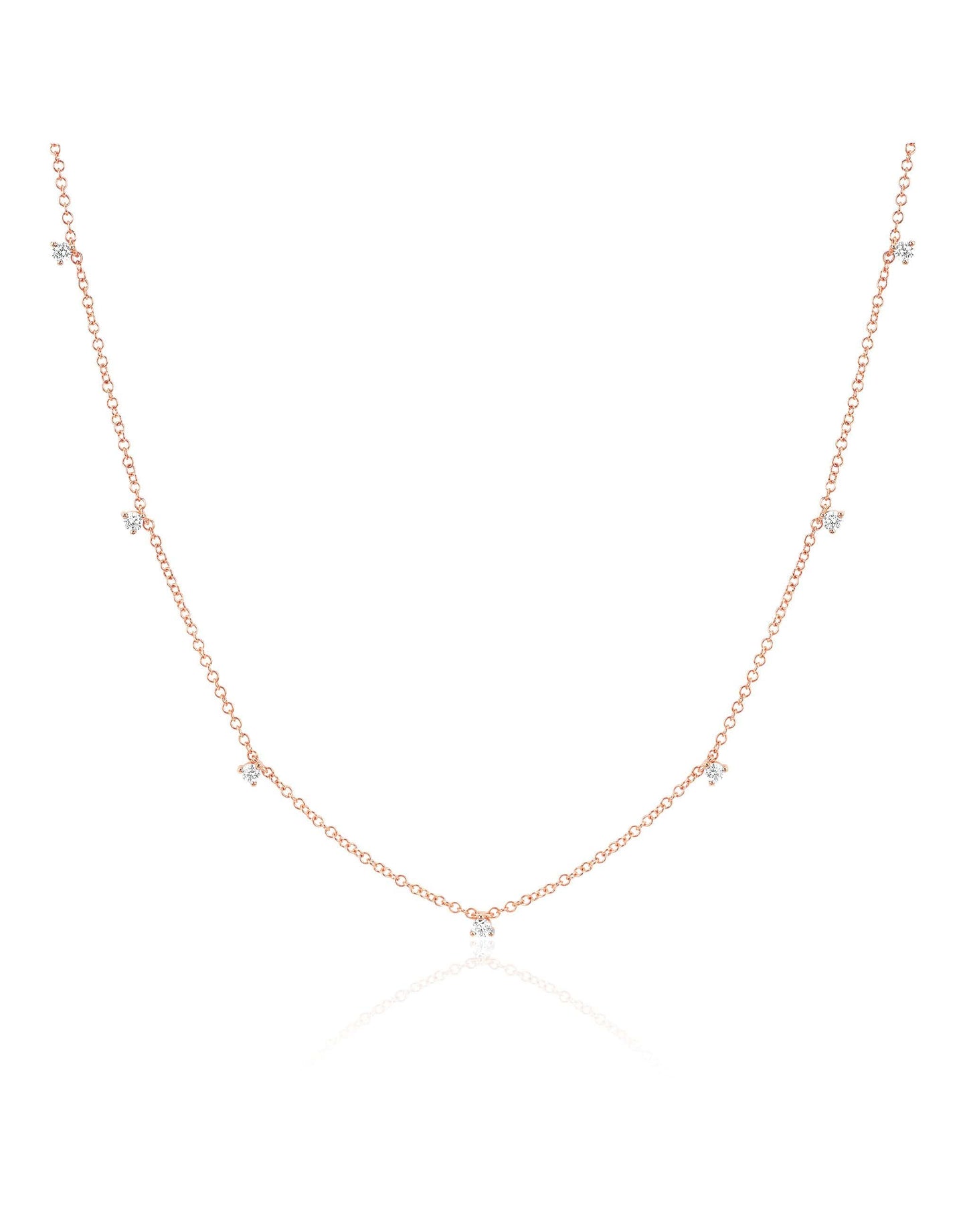 EF COLLECTION-Prong Set 7 Diamond Necklace-ROSE GOLD