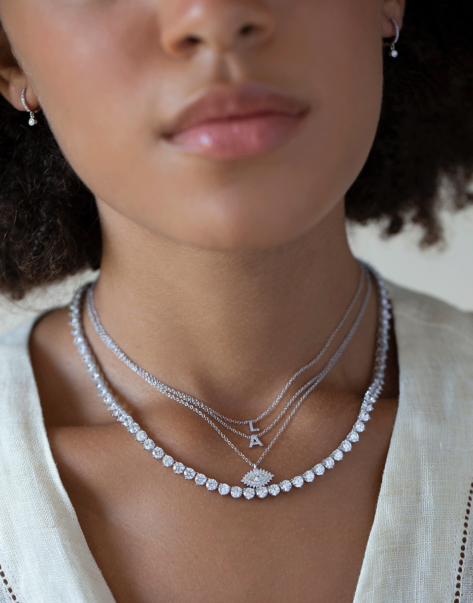 EF COLLECTION-Diamond Evil Eye Necklace-WHITE GOLD