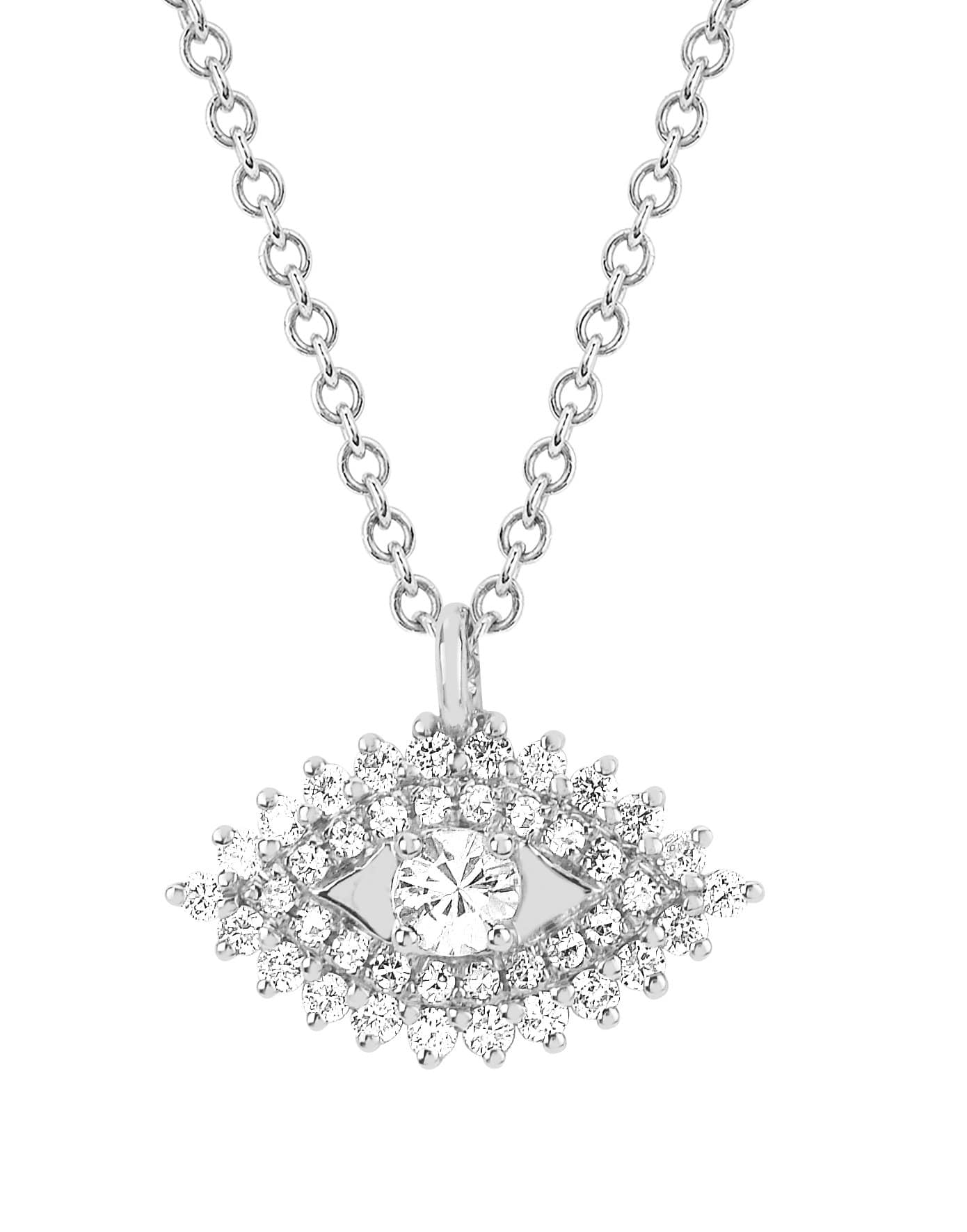 EF COLLECTION-Diamond Evil Eye Necklace-WHITE GOLD