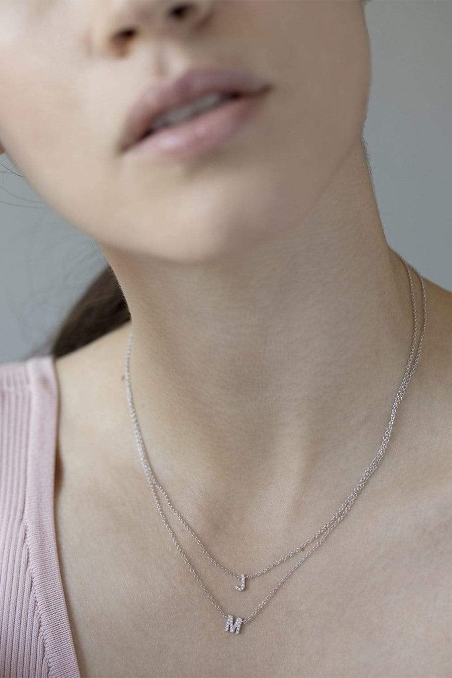 EF COLLECTION-Diamond Initial J Necklace-WHITE GOLD