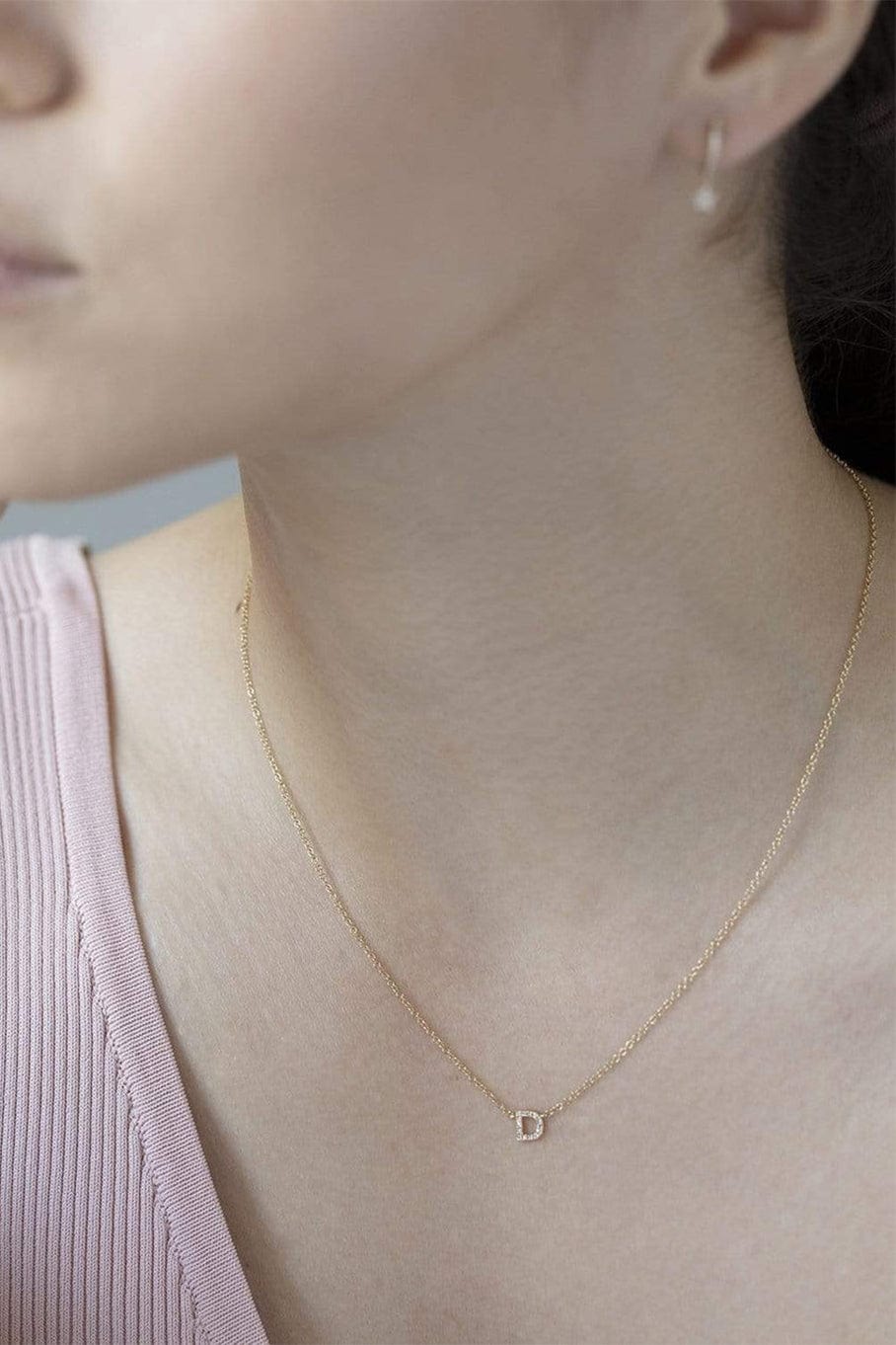 EF COLLECTION-Diamond Initial D Necklace-YELLOW GOLD