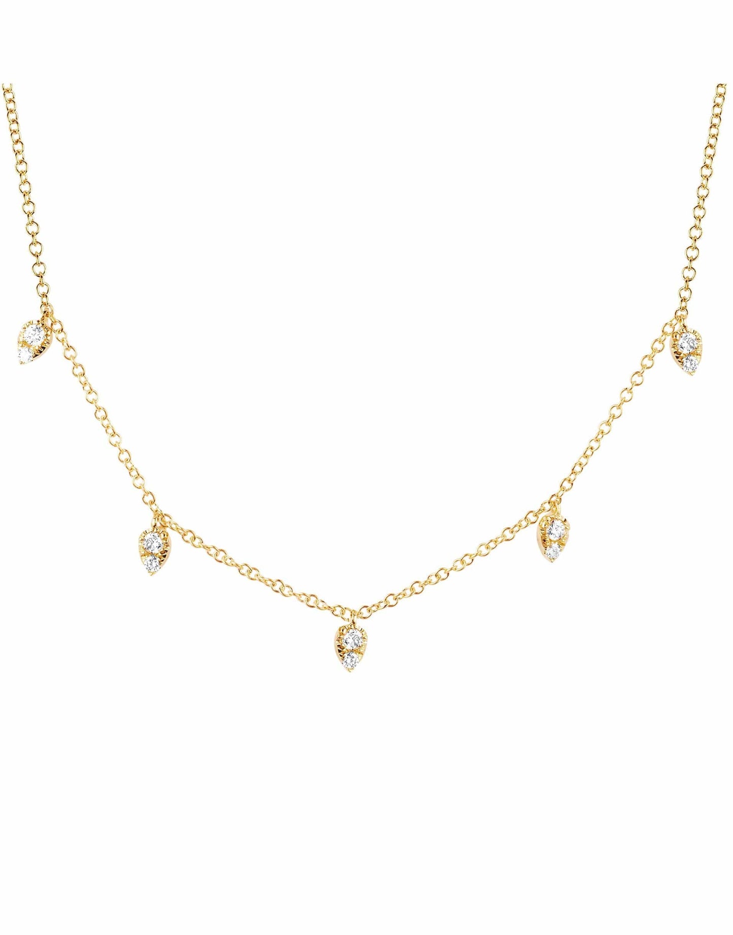 EF COLLECTION-Mini 5 Diamond Teardrop Choker-YELLOW GOLD