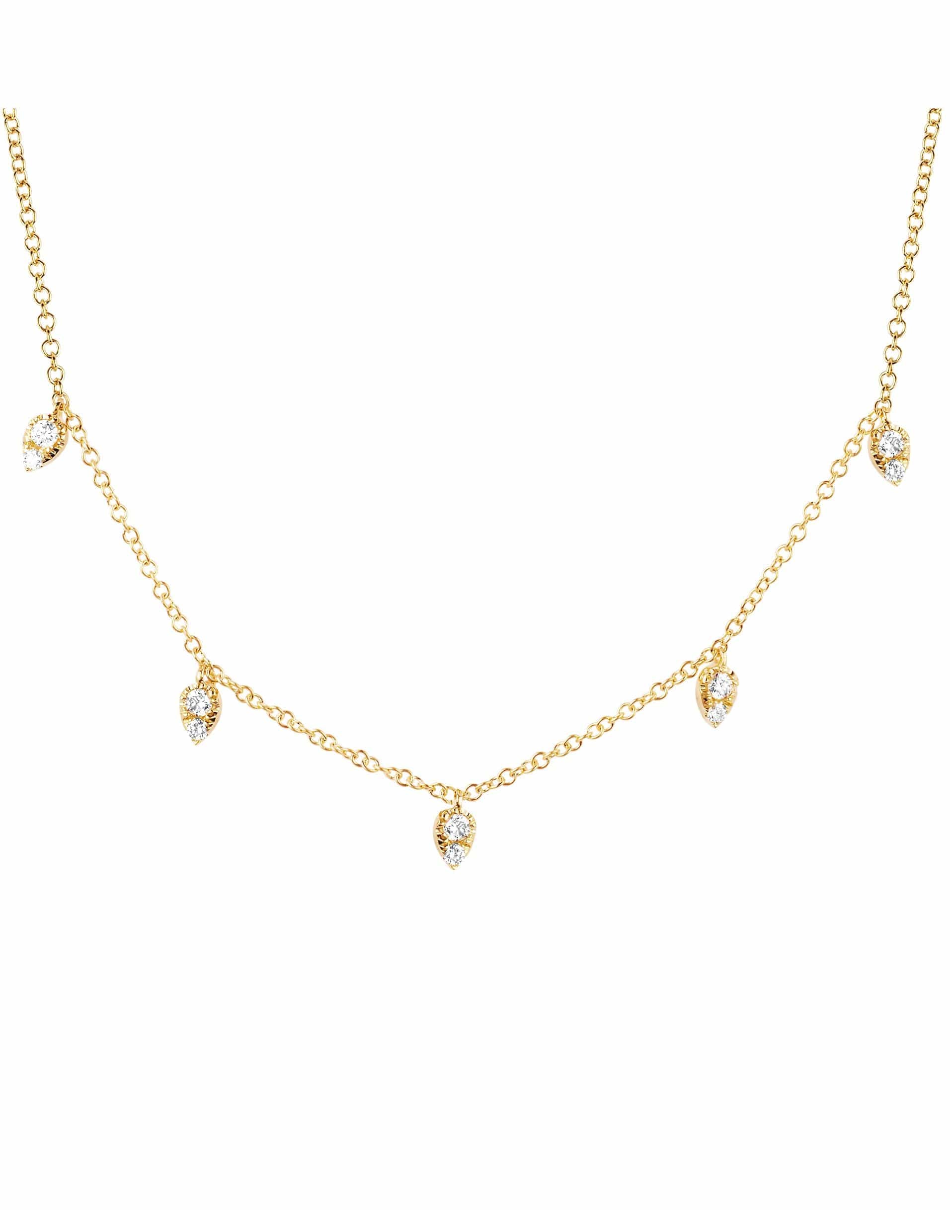 EF COLLECTION-Mini 5 Diamond Teardrop Choker-YELLOW GOLD