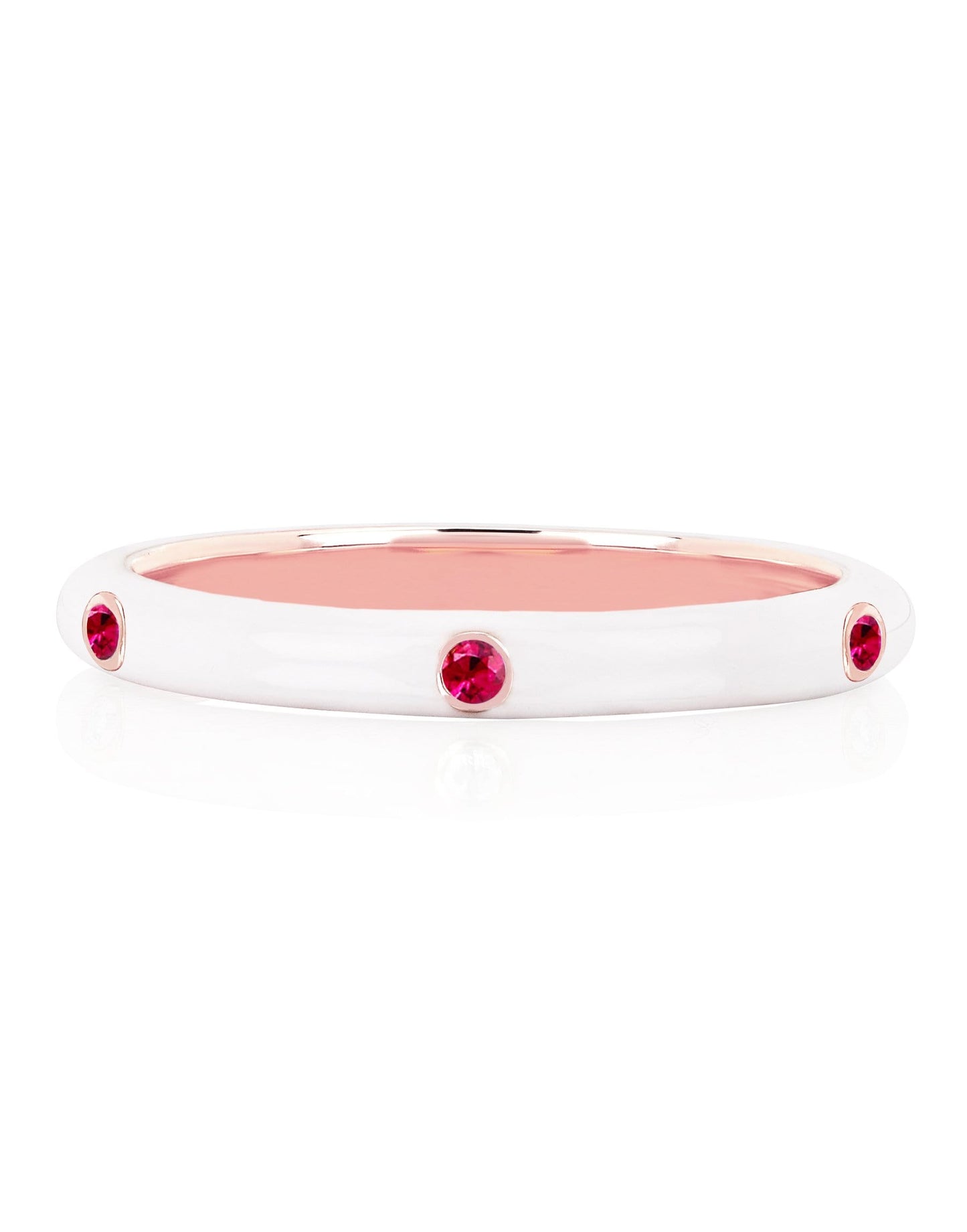 EF COLLECTION-White Enamel and Ruby Ring-ROSE GOLD