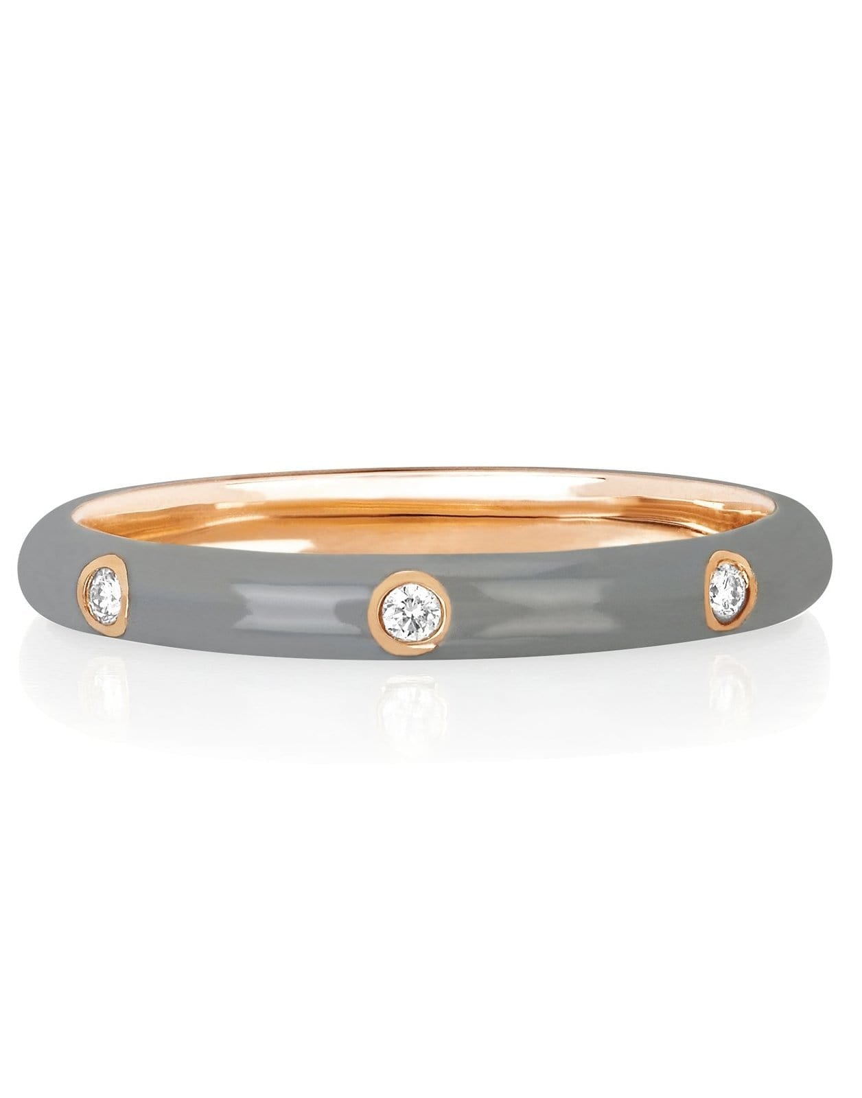 EF COLLECTION-3 Diamond Light Grey Enamel Stack Ring-ROSE GOLD