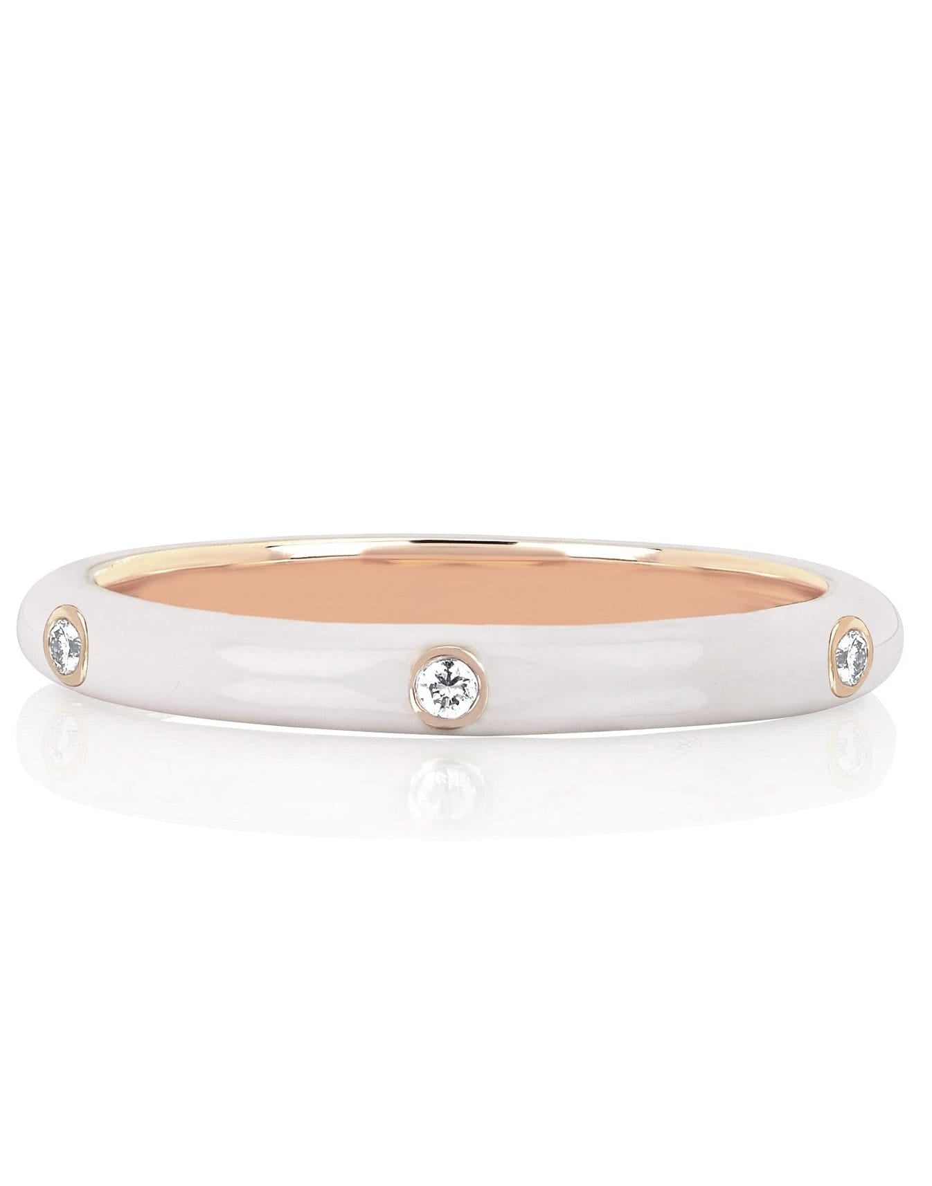 EF COLLECTION-3 Diamond White Enamel Stack Ring-ROSE GOLD
