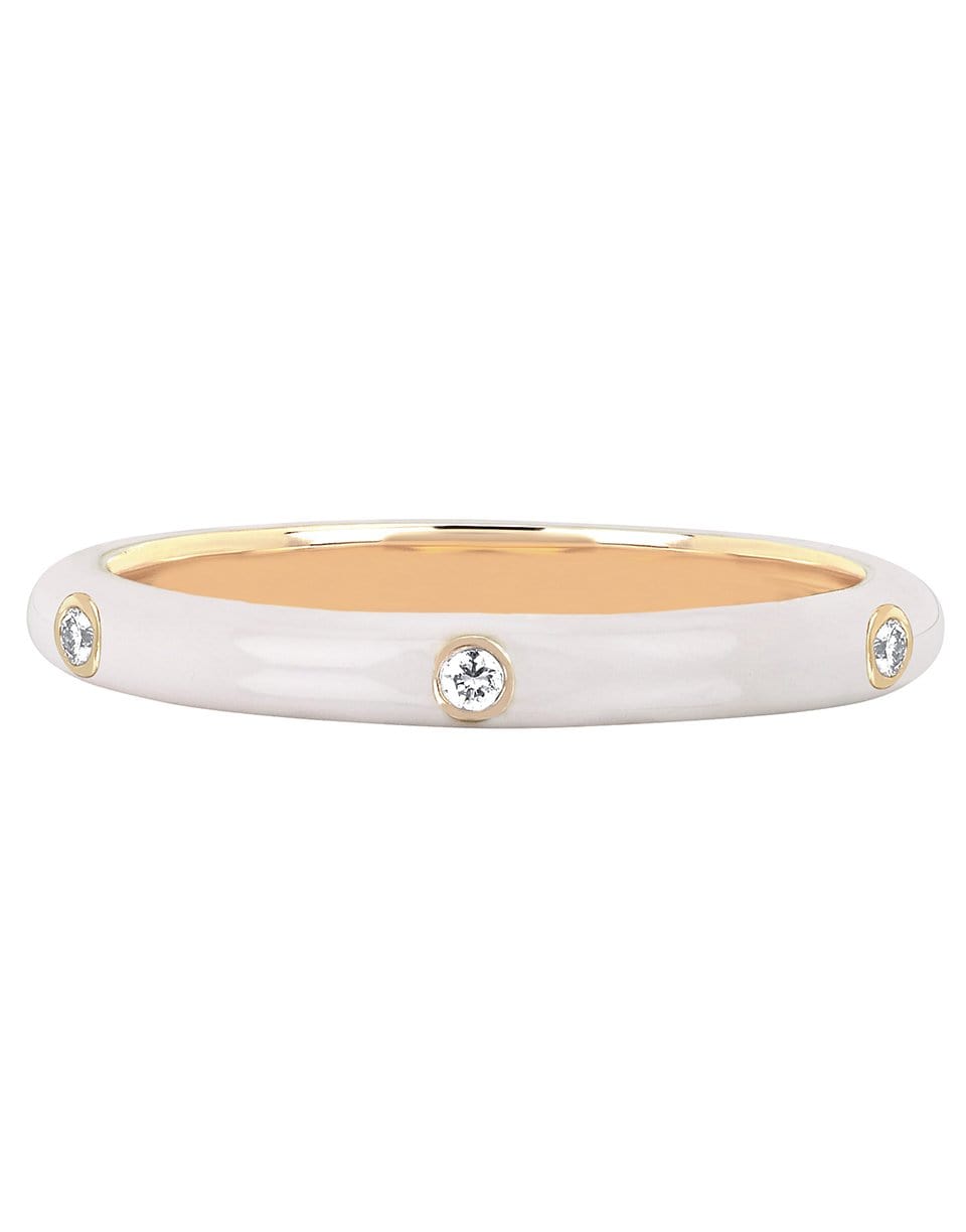 EF COLLECTION-White Enamel and Diamond Ring-YELLOW GOLD