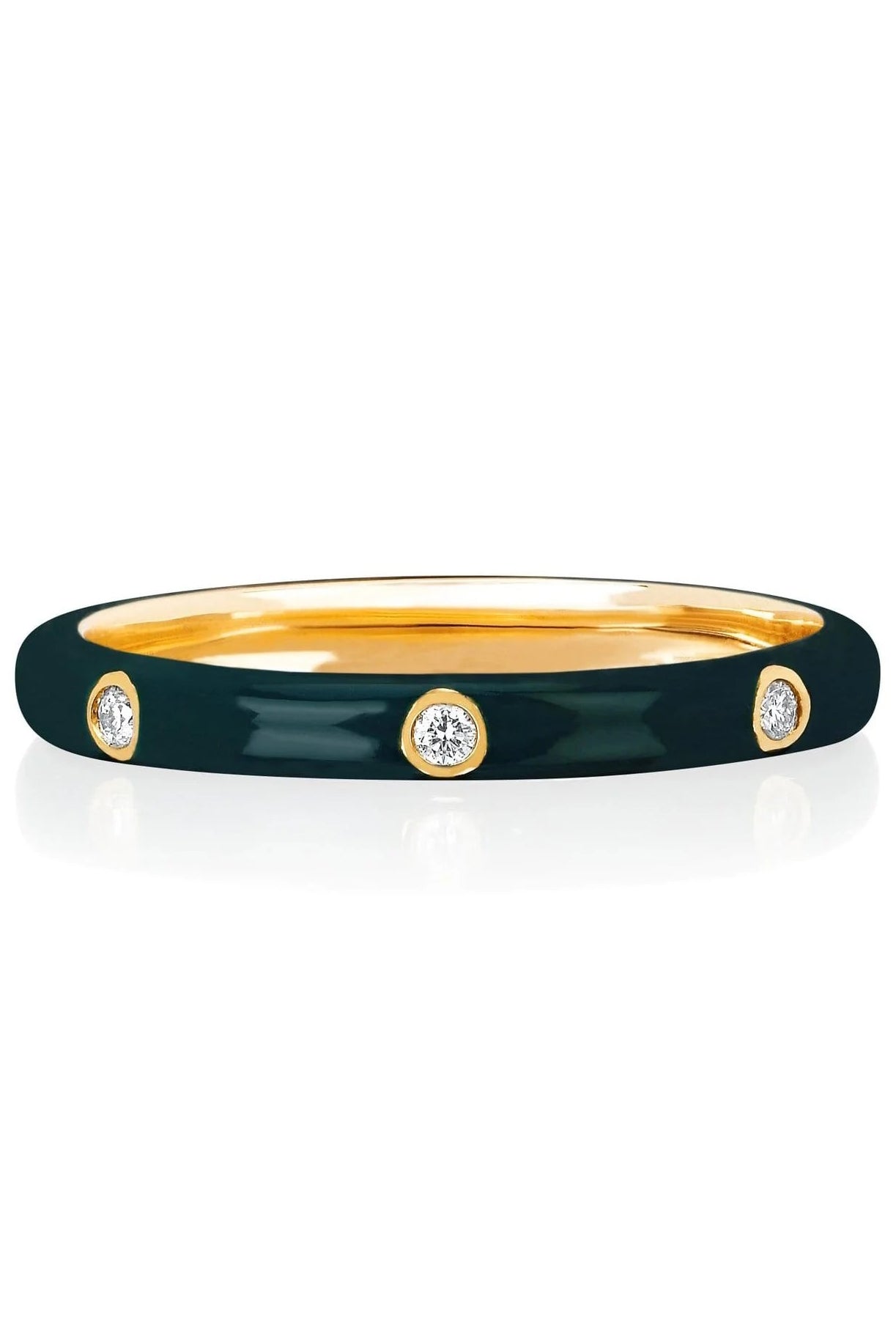 EF COLLECTION-3 Diamond Hunter Green Enamel Stack Ring-YELLOW GOLD