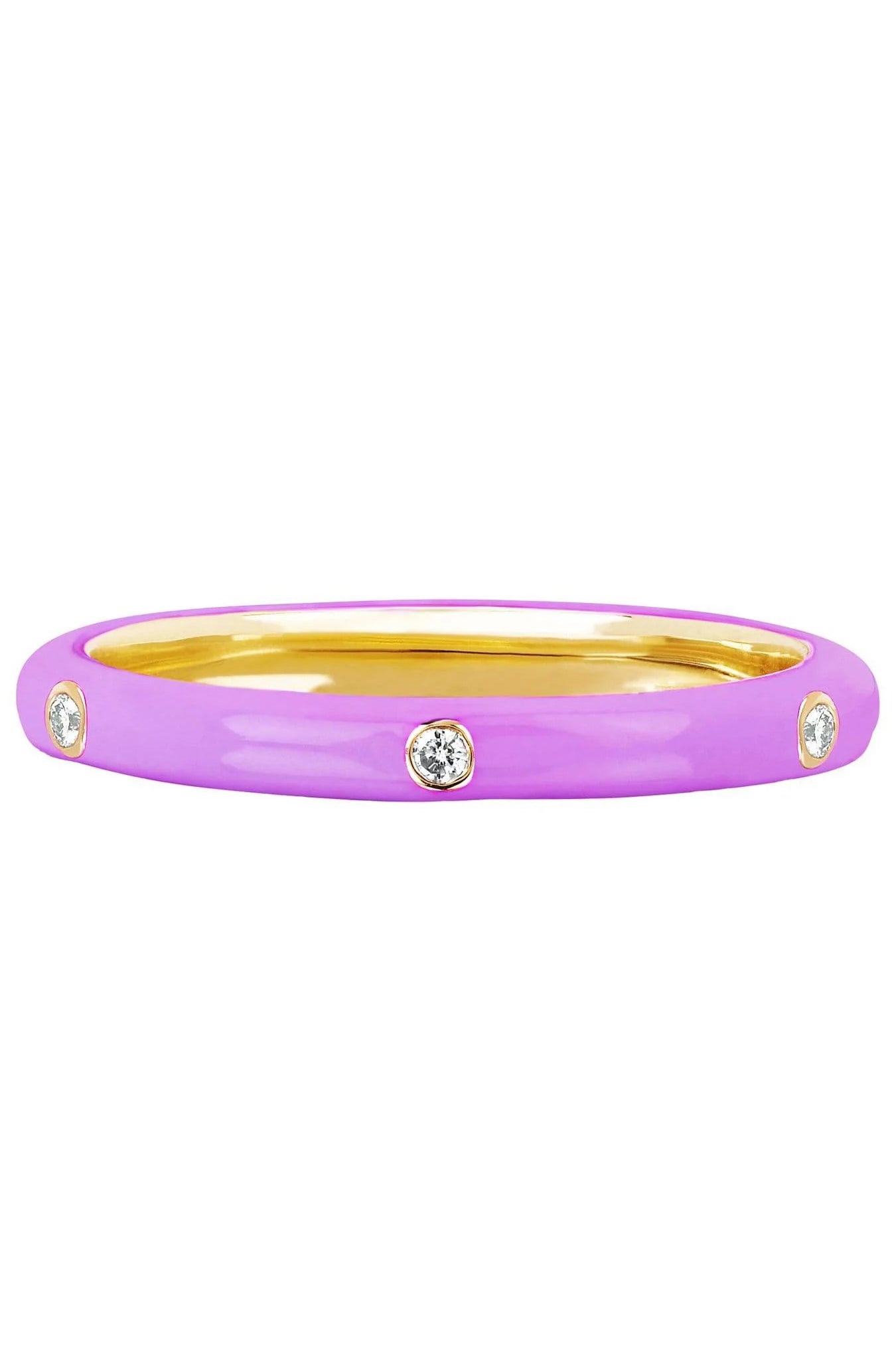 EF COLLECTION-3 Diamond Lavender Enamel Stack Ring-YELLOW GOLD
