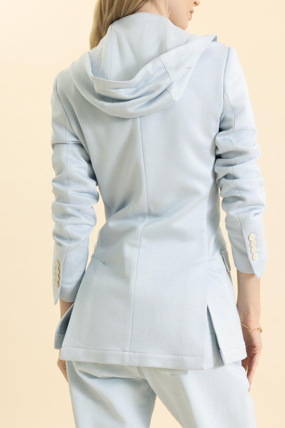 Single Breasted Blazer with Bib-BLUE-36-CLOTHINGJACKETBLAZERS-ELEVENTY