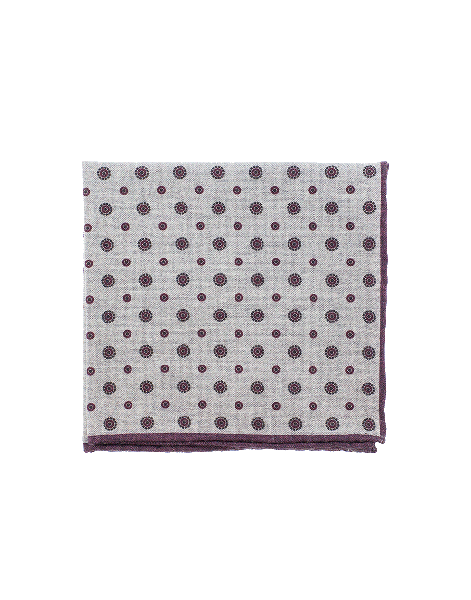 ELEVENTY-Pocket Square With Circles-GREY/BURGUNDY