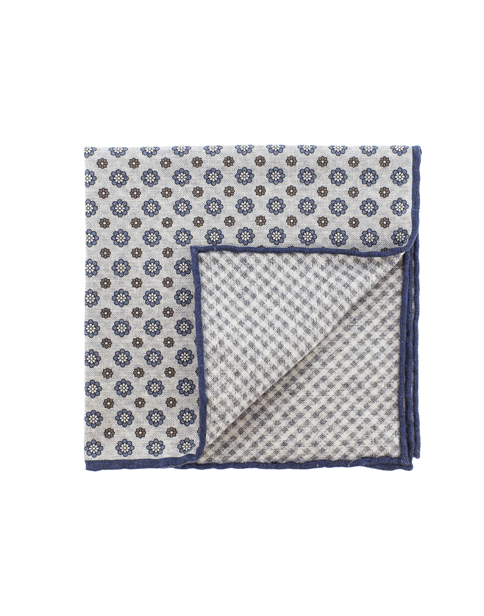 ELEVENTY-Pocket Square With Flowers-GRY/BRN
