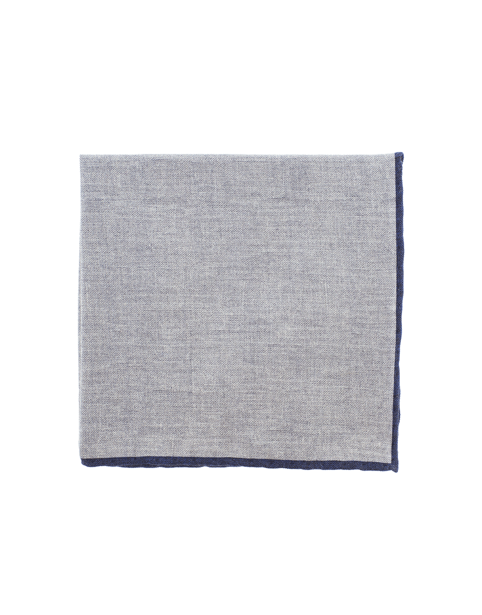 ELEVENTY-Solid Pocket Square With Trim-GRY/NVY