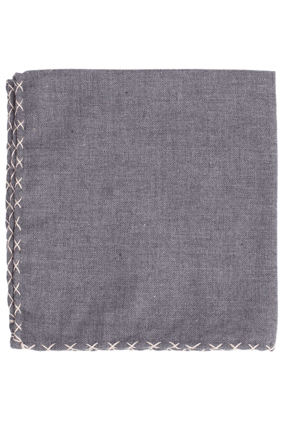 ELEVENTY-Big Stitch Solid Pocket Square-GRY/SAND