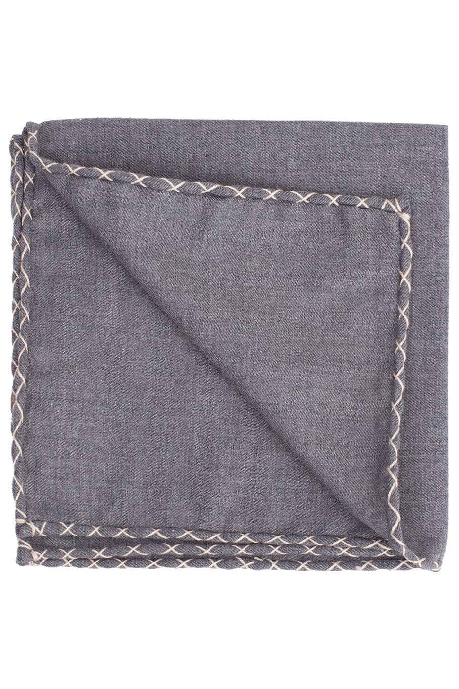 ELEVENTY-Big Stitch Solid Pocket Square-GRY/SAND