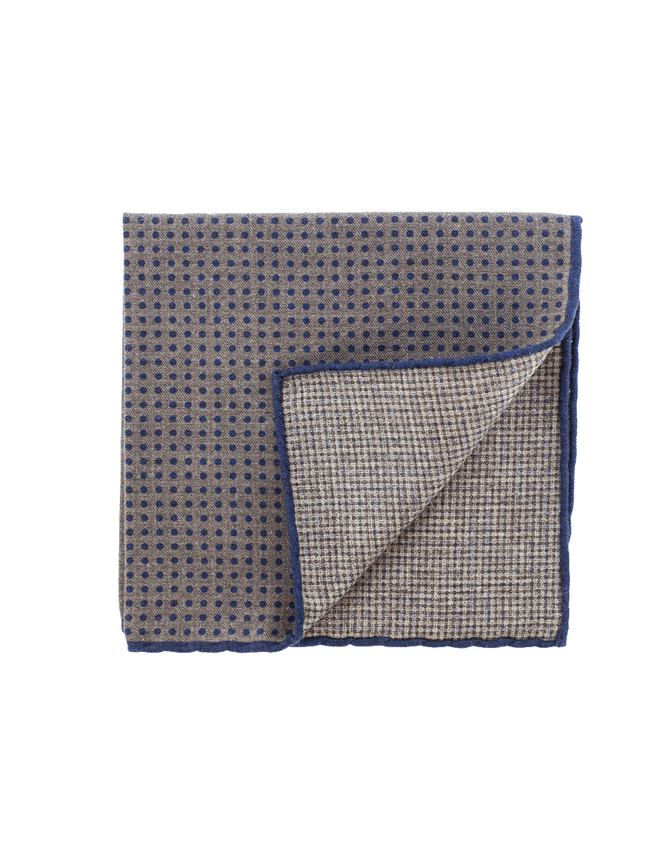 ELEVENTY-Pocket Square With Polka Dots-NVY/BRN
