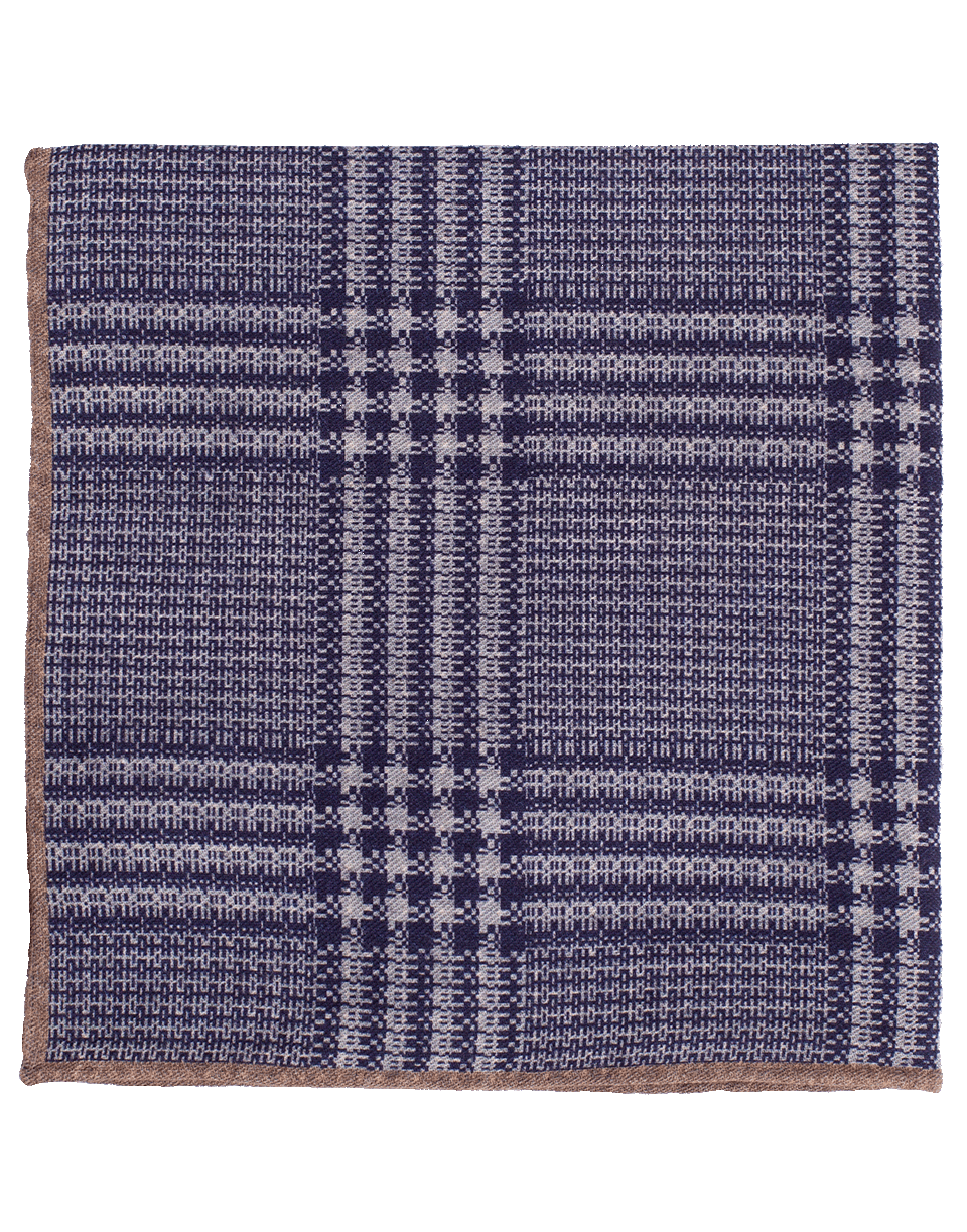 ELEVENTY-Plaid Pocket Square-NVY/BRWN