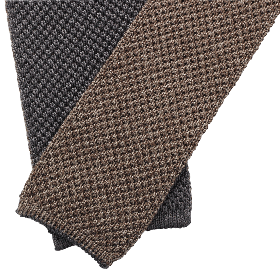 ELEVENTY-Reversible Knit Tie-TAN/GREY