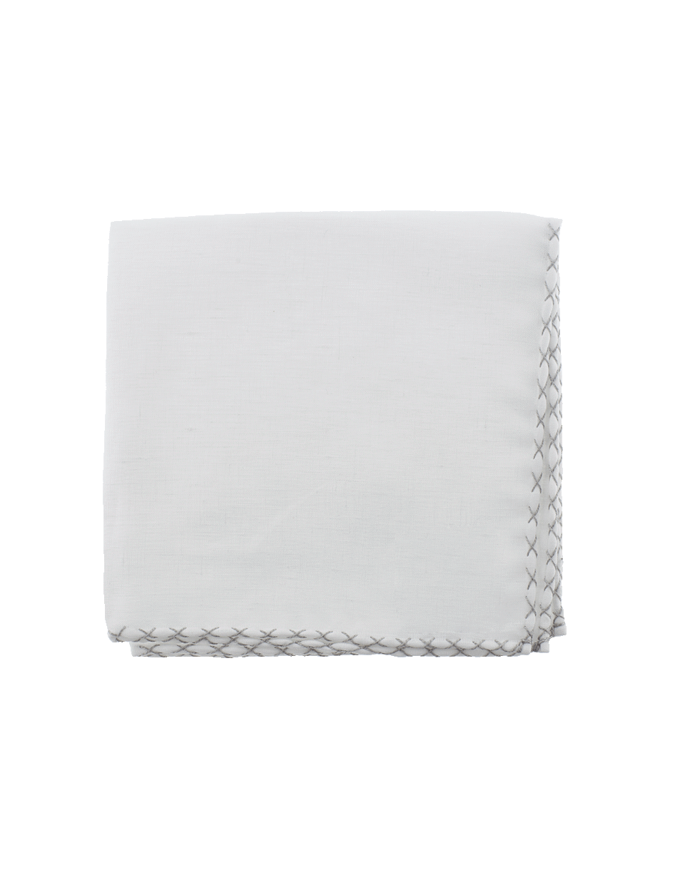 ELEVENTY-Solid Pocket Square With Stitching-WHT/GRY