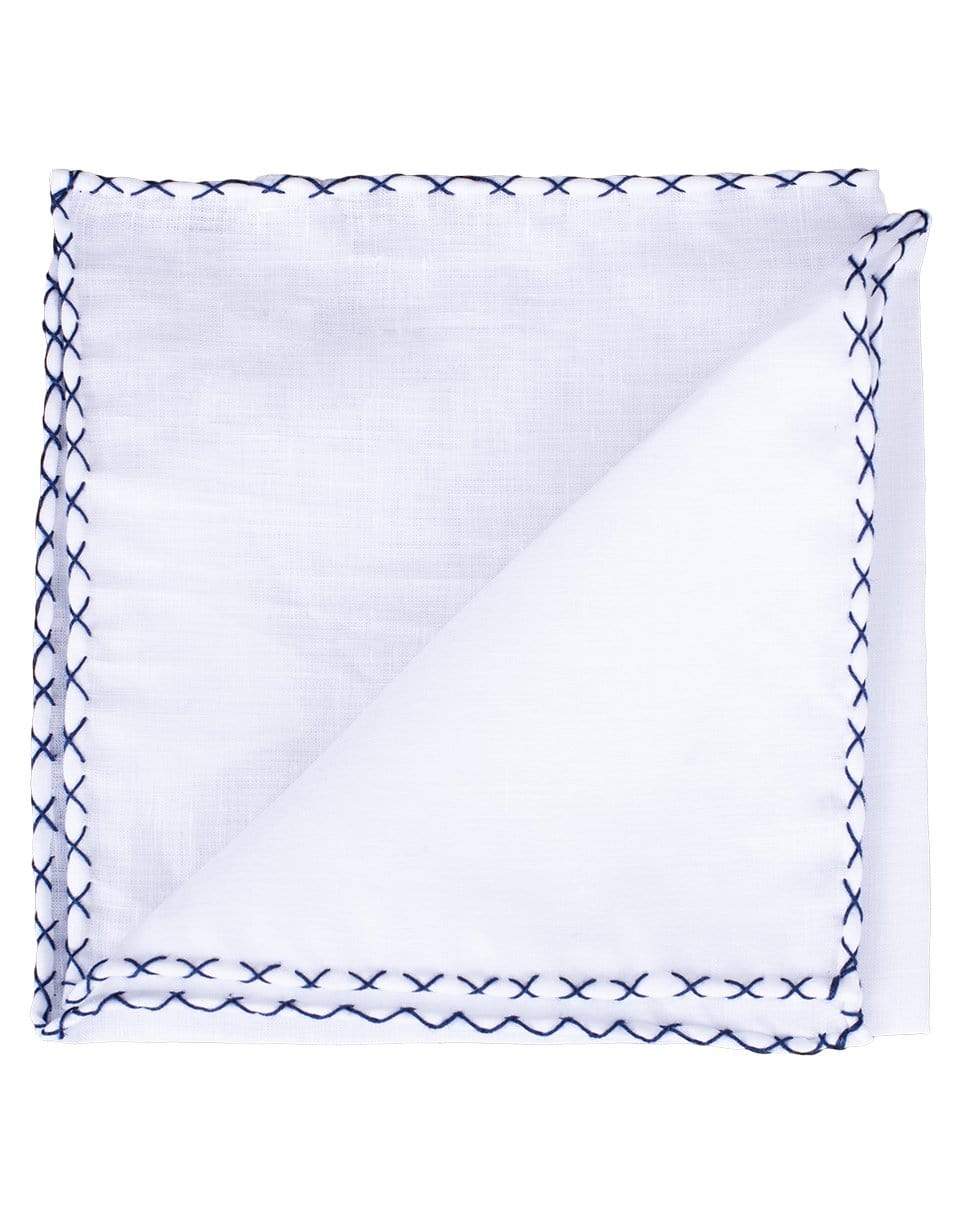 ELEVENTY-Solid Pocket Square with Navy Whipstitch-WHT/NVY