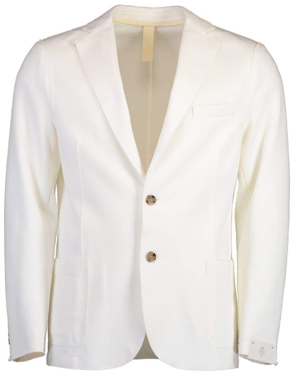 ELEVENTY-White Single Breasted Laser Cut Jacket-